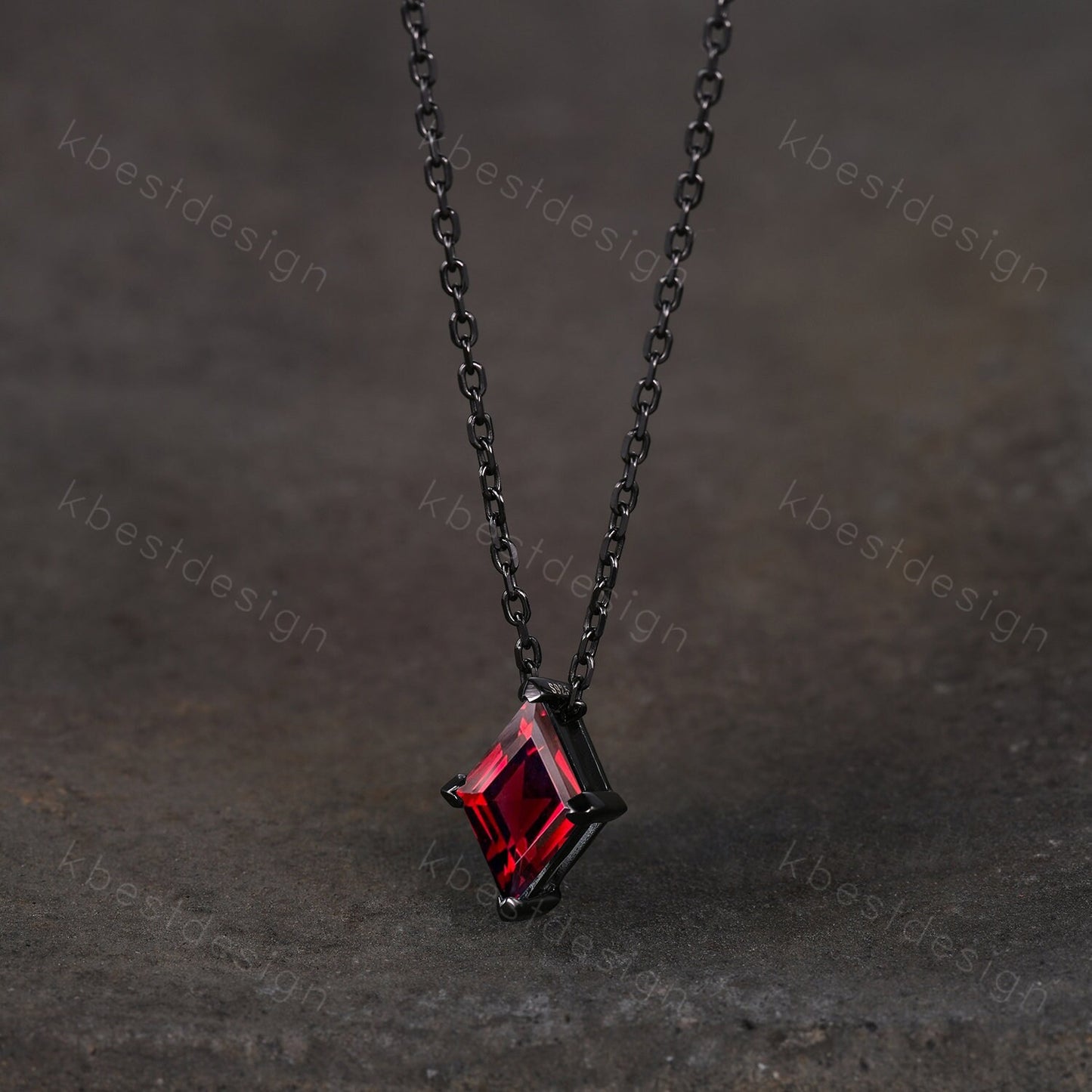 Lozenge cut Garnet Necklace Black Gold Rhodium Plated Necklace Women January Birthstone Necklace Unique Personalized Pendant Gift for Her