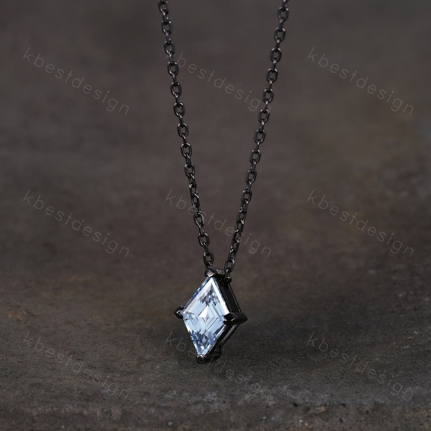 Diamond cut blue topaz necklace black gold rhodium necklace minimalist blue topaz pendant women personalized birthstone gift for her