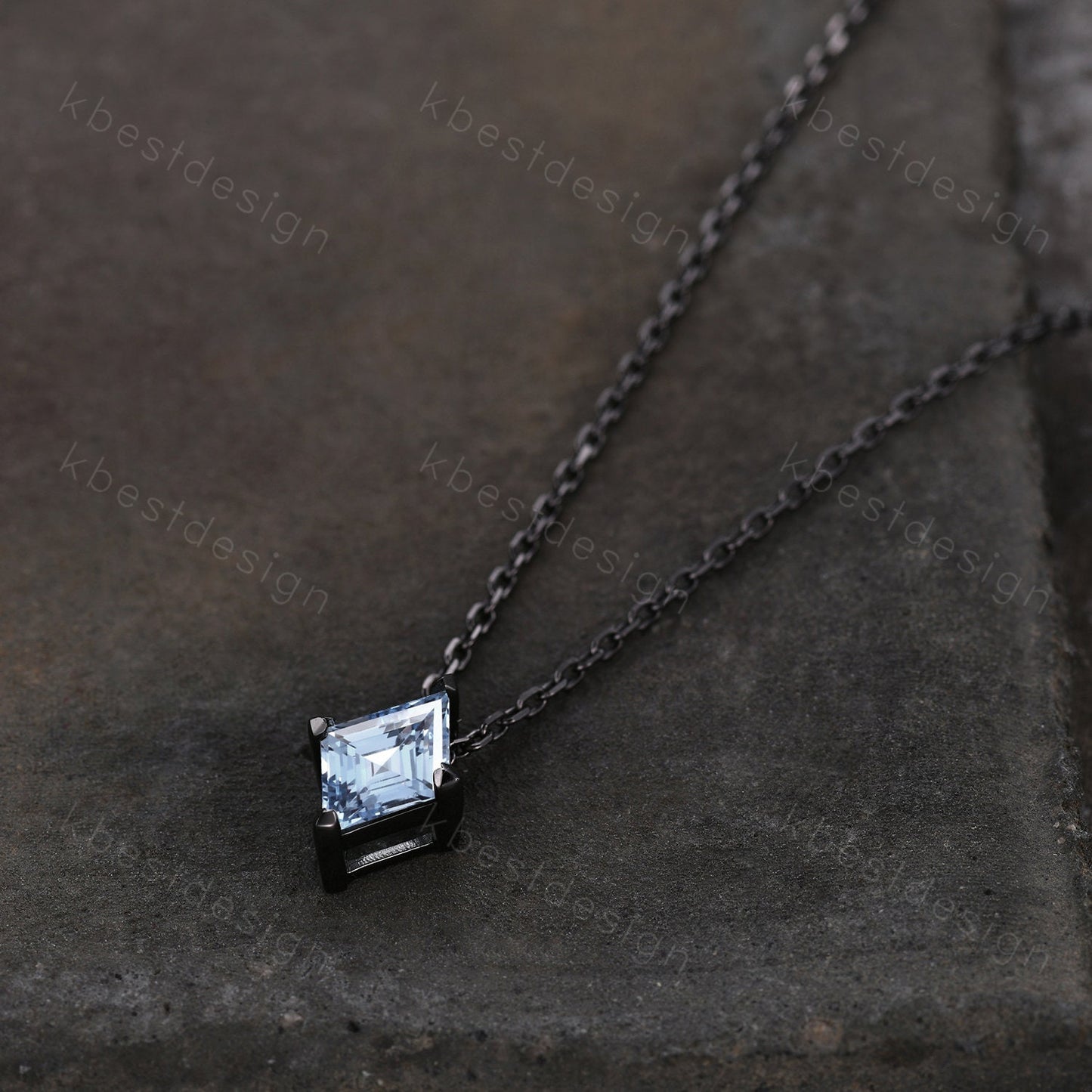 Diamond cut blue topaz necklace black gold rhodium necklace minimalist blue topaz pendant women personalized birthstone gift for her