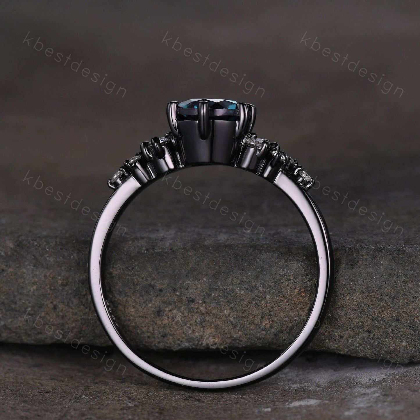 1ct round cut blue sapphire engagement ring unique black gold moissanite ring for women art deco cluster wedding ring bridal promise ring