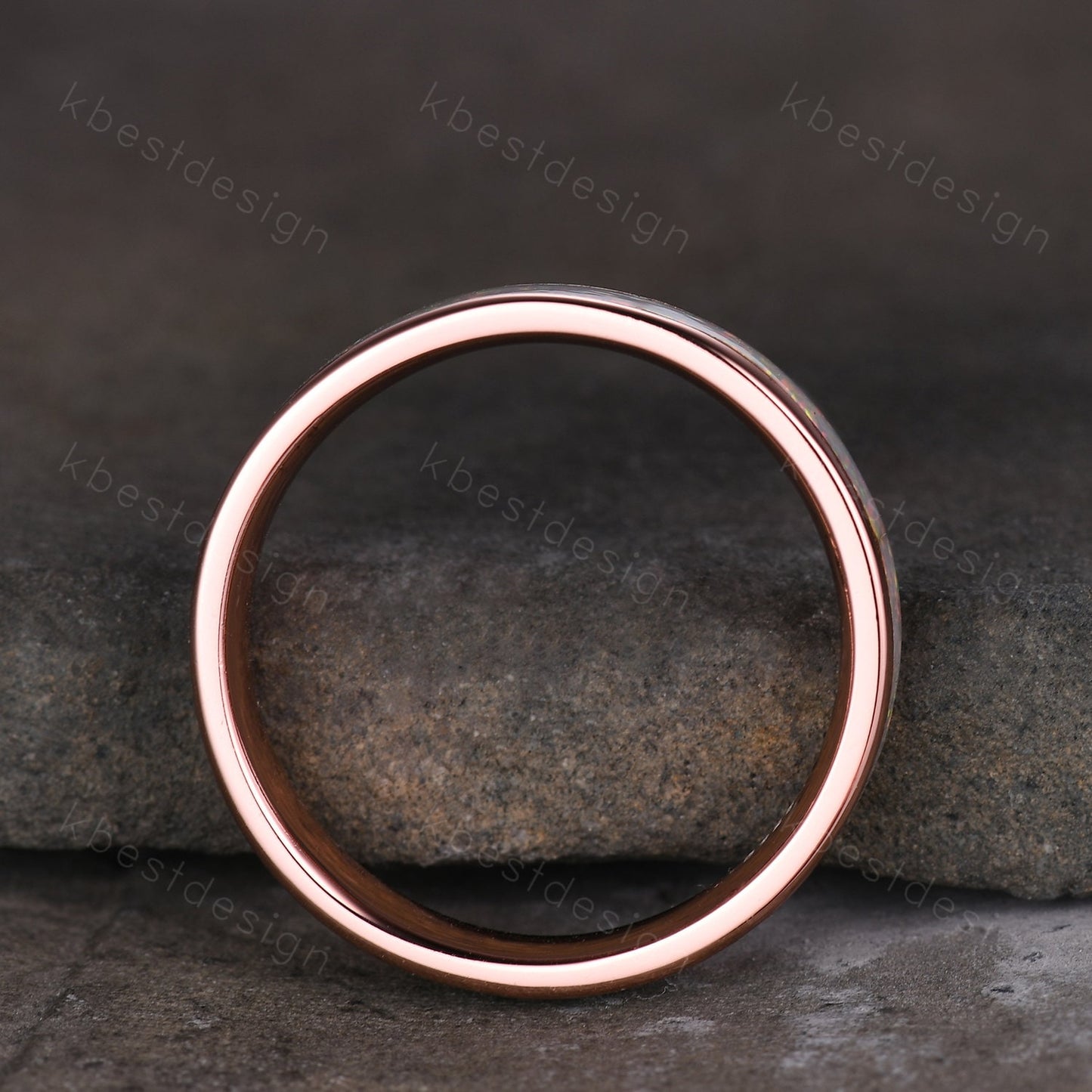 Vintage White Fire Opal Inlay 4mm Wedding Band Rose Gold Eternity Band Opal Wedding Ring For Men For Women October Ring Anniversary Ring