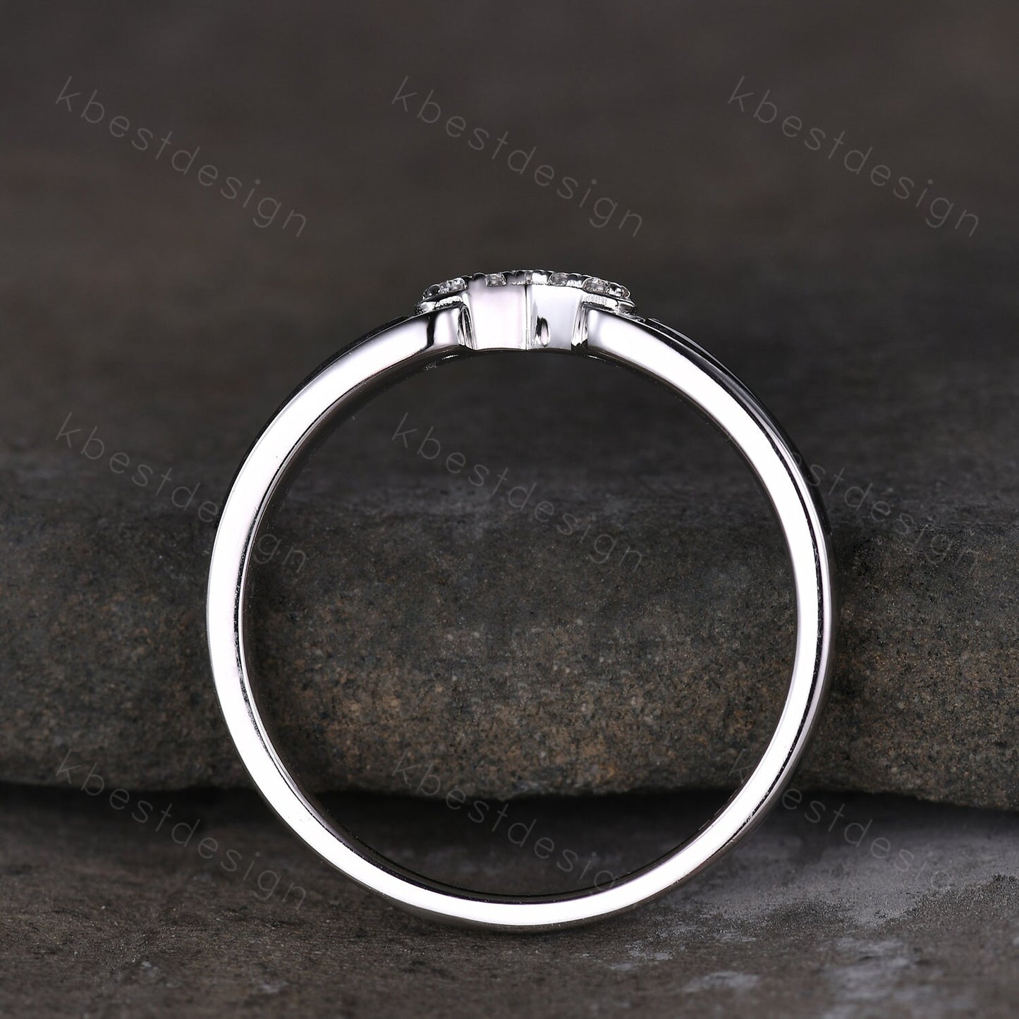 Curved Black Onyx Wedding Band Silver White Gold Ring Unique V Curved Stacking Matching Band Half Eternity Band Anniversary Gift for Her