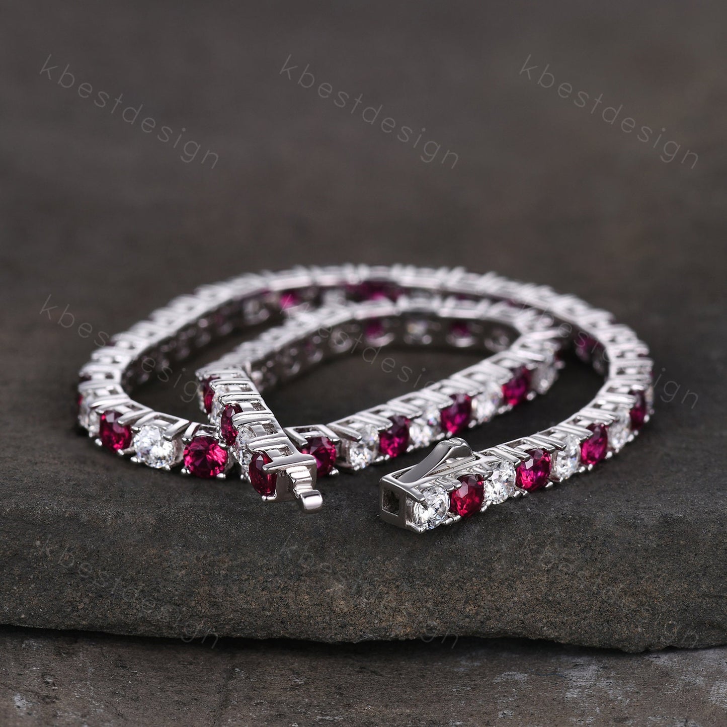 3mm Diamond Ruby Tennis Bracelet, 6.00TCW Round Cut Bracelet for Women, Wedding Jewelry, Dainty Silver Bracelet, Sparkling Diamond Chain
