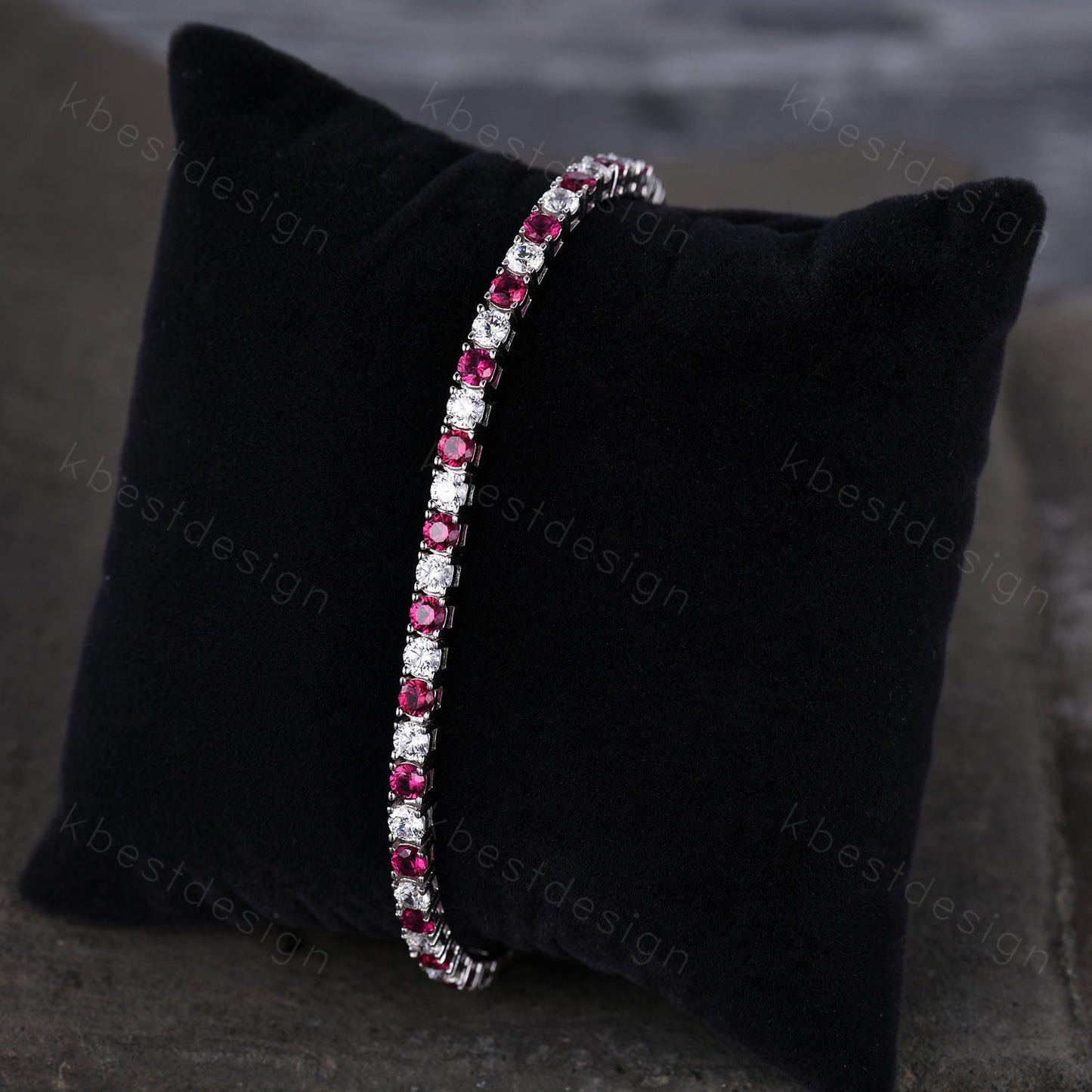 3mm Diamond Ruby Tennis Bracelet, 6.00TCW Round Cut Bracelet for Women, Wedding Jewelry, Dainty Silver Bracelet, Sparkling Diamond Chain
