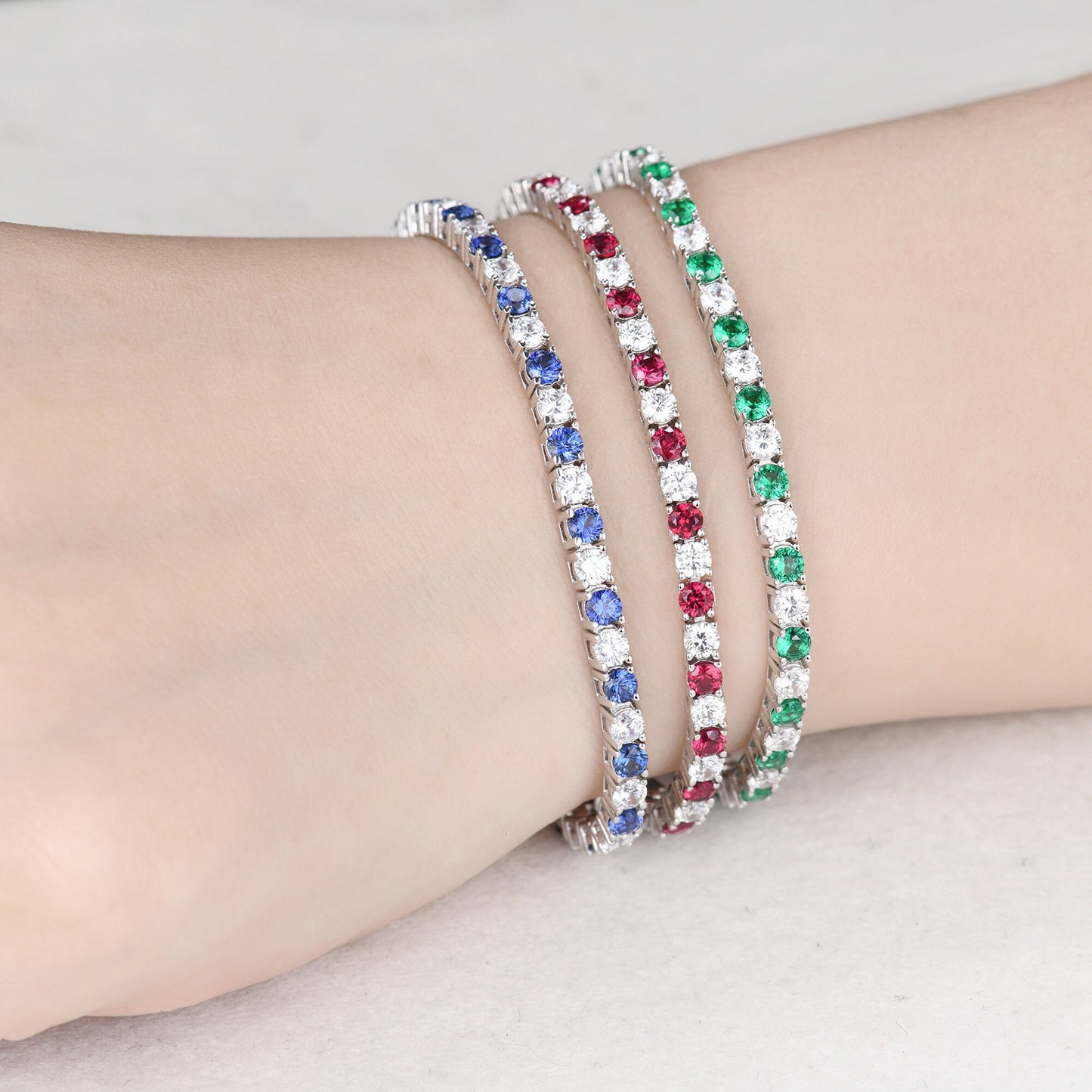 Emerald Moissanite Bracelet,Chain Bracelet,925 Sterling silver Tennis Bracelet,Minimalist Bracelet,Dainty Bracelet,Anniversary Gift for Her
