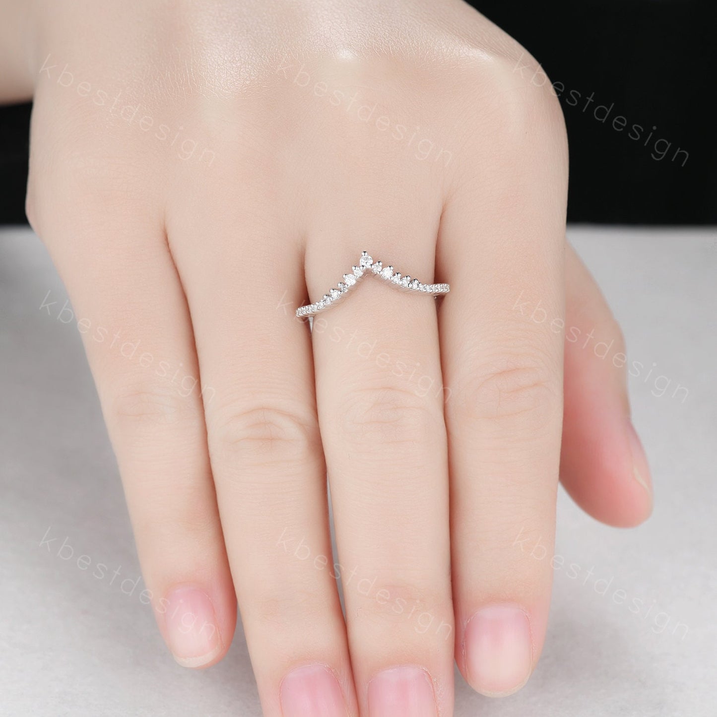 Unique curved moissanite wedding band dainty white gold band for women half eternity stacking matching band bridal anniversary band gift