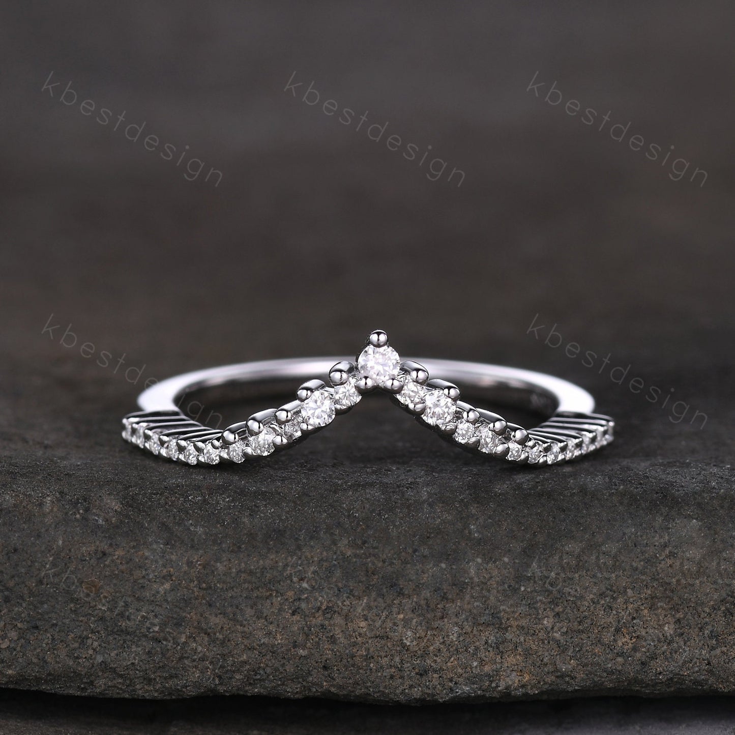 Unique curved moissanite wedding band dainty white gold band for women half eternity stacking matching band bridal anniversary band gift