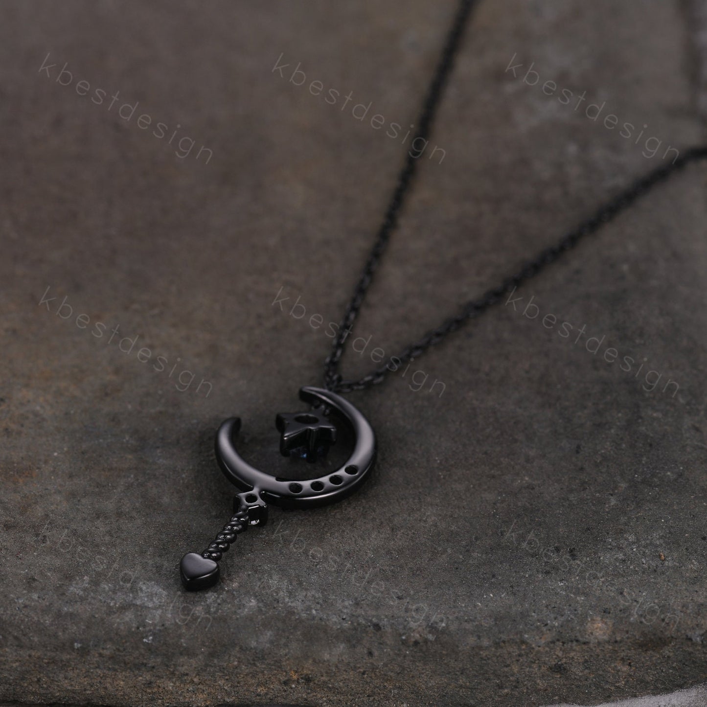Unique Moon Star Necklace Black Gold Moissanite Necklace Starry Sky Alexandrite Pendant Necklace for Women Art Deco Celestial Promise Gift