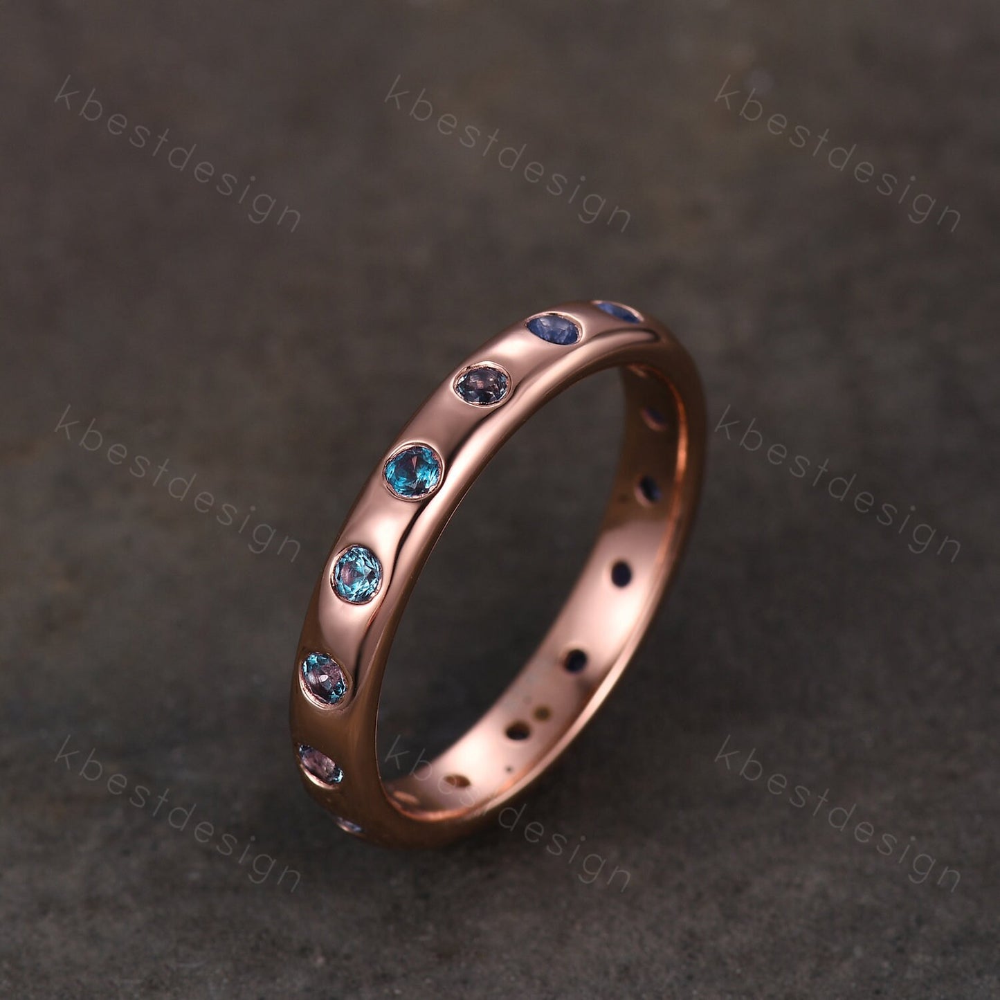 2mm alexandrite wedding band unique eternity sapphire and alexandrite wedding ring rose gold stacking matching bridal promise ring