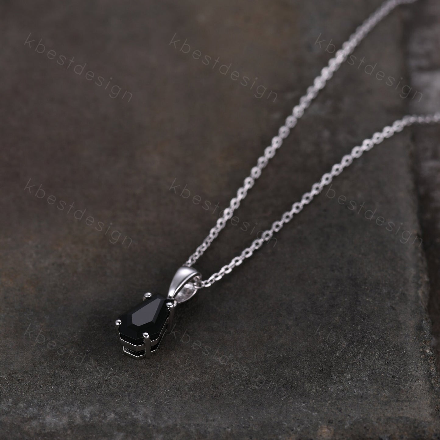 Coffin cut black onyx necklace 925 sterling silver dainty black onyx pendant black gemstone jewelry minimalist anniversary gift for her