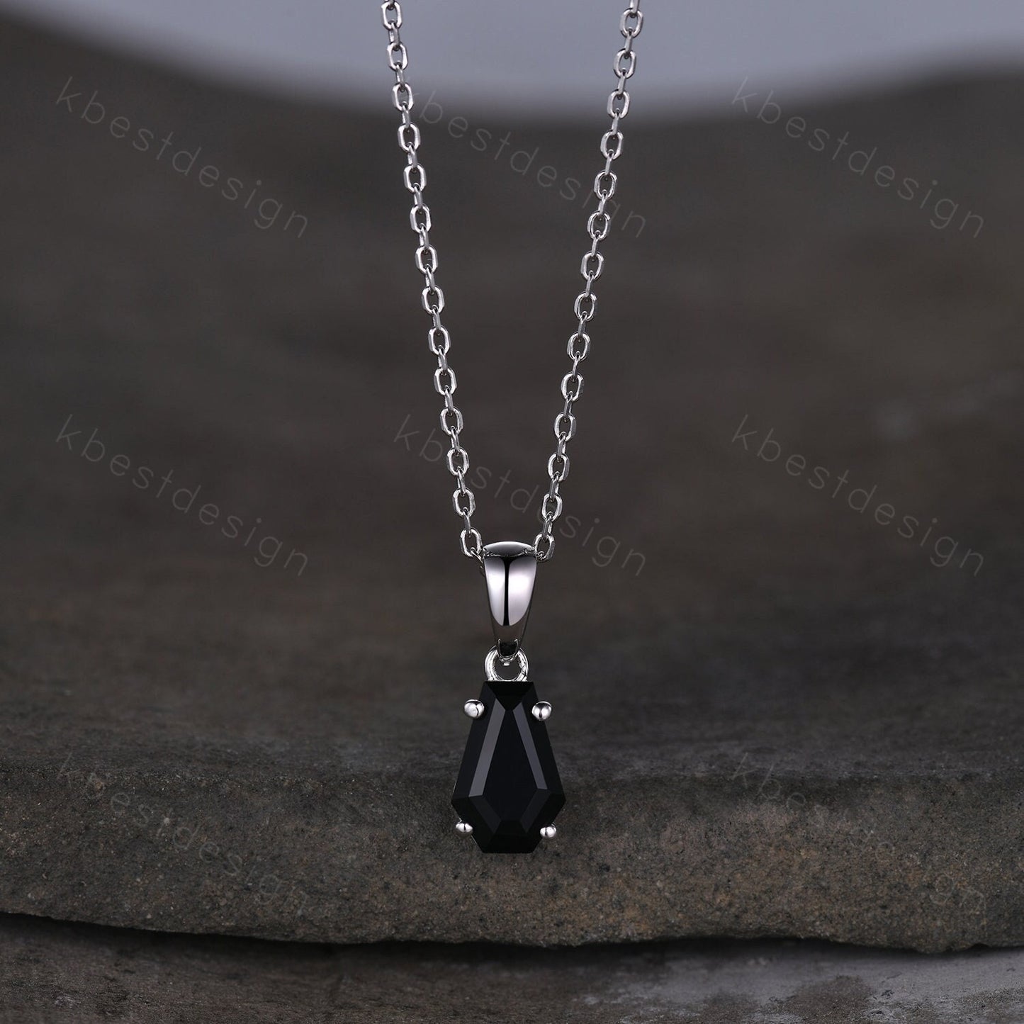 Coffin cut black onyx necklace 925 sterling silver dainty black onyx pendant black gemstone jewelry minimalist anniversary gift for her