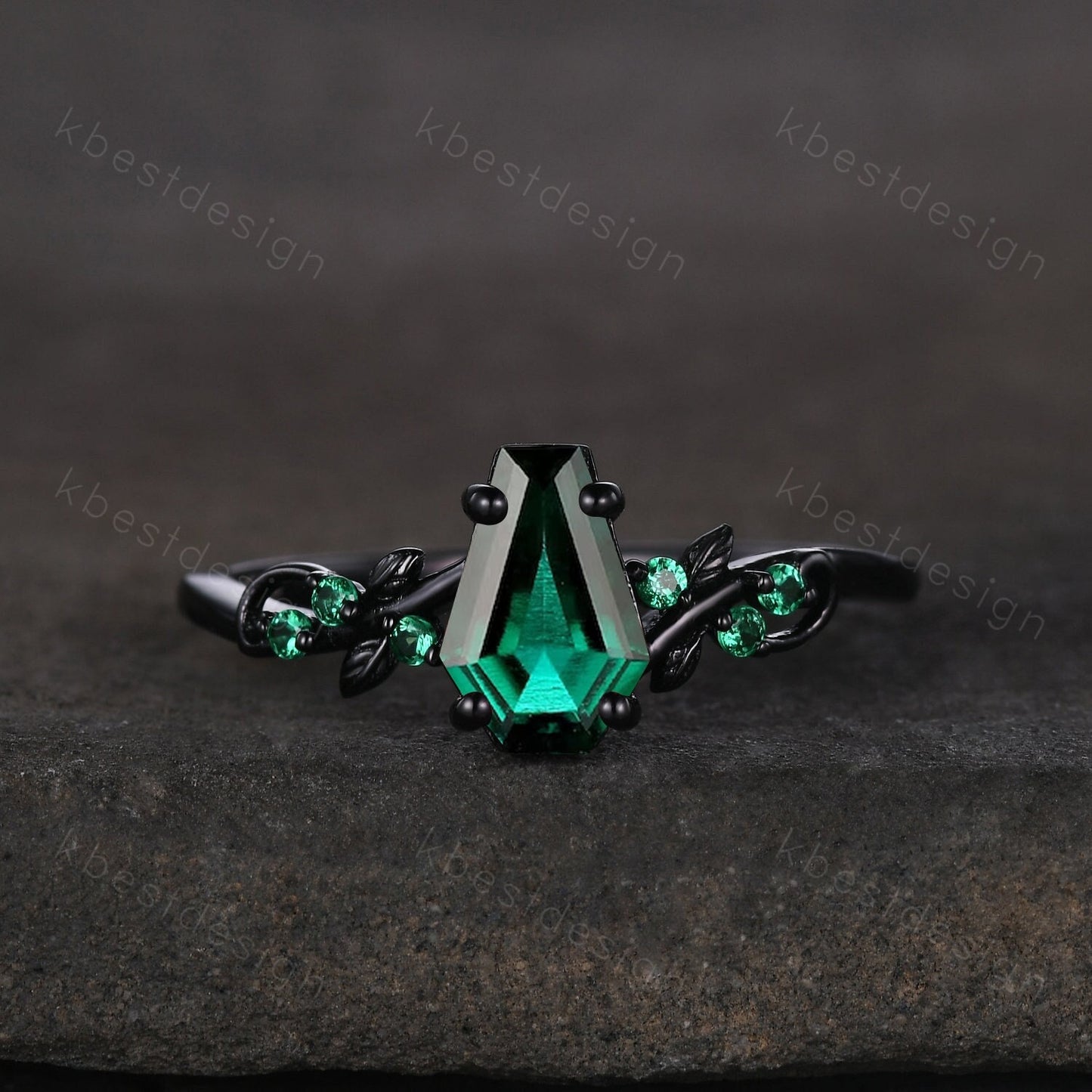 Vintage coffin green emerald engagement ring silver twig leaf emerald wedding ring nature inspired ring art deco bridal promise ring