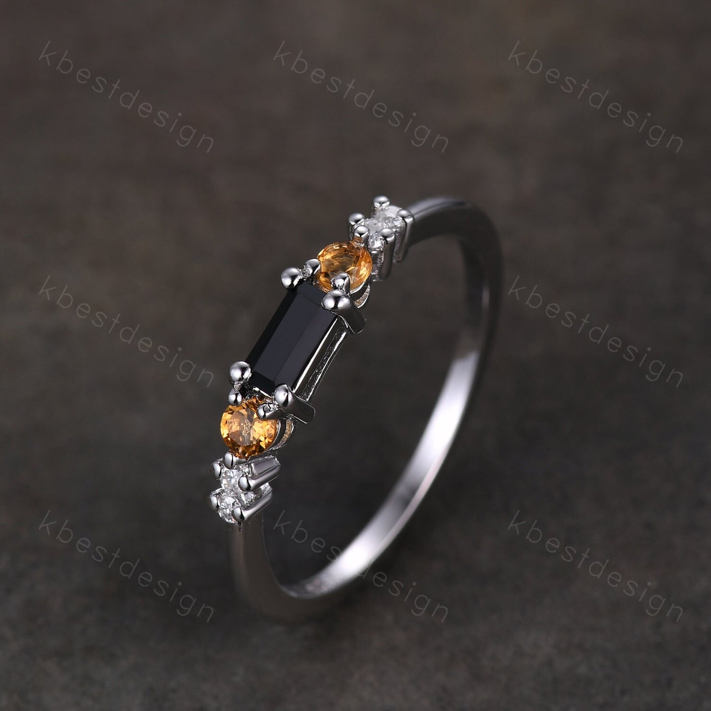 Unique black onyx wedding band sterling silver baguette cut band dainty citrine wedding ring gemstone stacking matching band gift for her