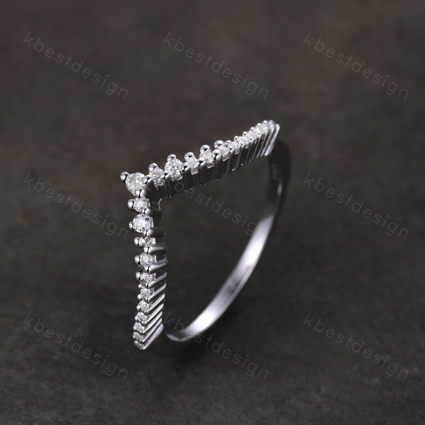 Unique curved moissanite wedding band dainty white gold band for women half eternity stacking matching band bridal anniversary band gift