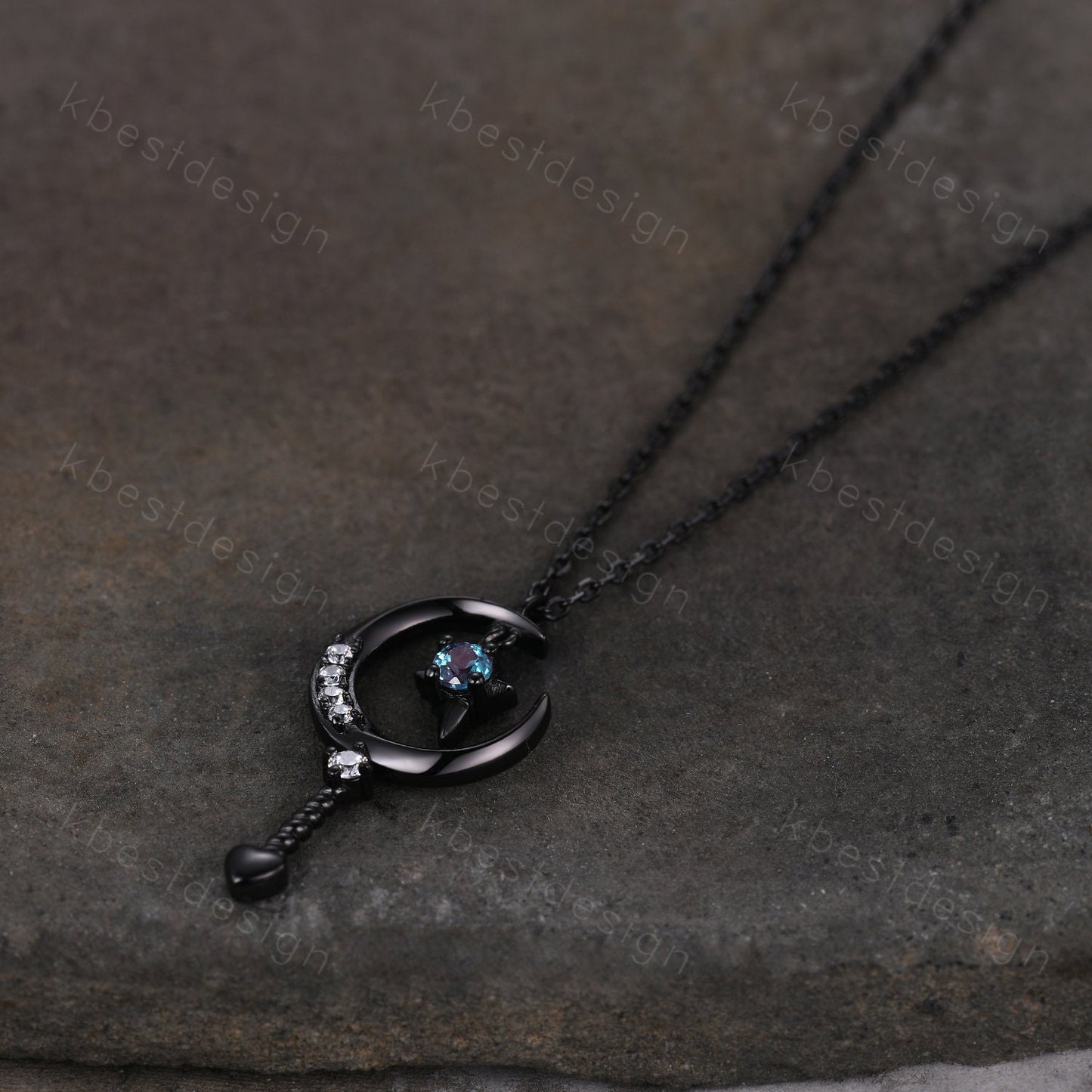 Unique Moon Star Necklace Black Gold Moissanite Necklace Starry Sky Alexandrite Pendant Necklace for Women Art Deco Celestial Promise Gift