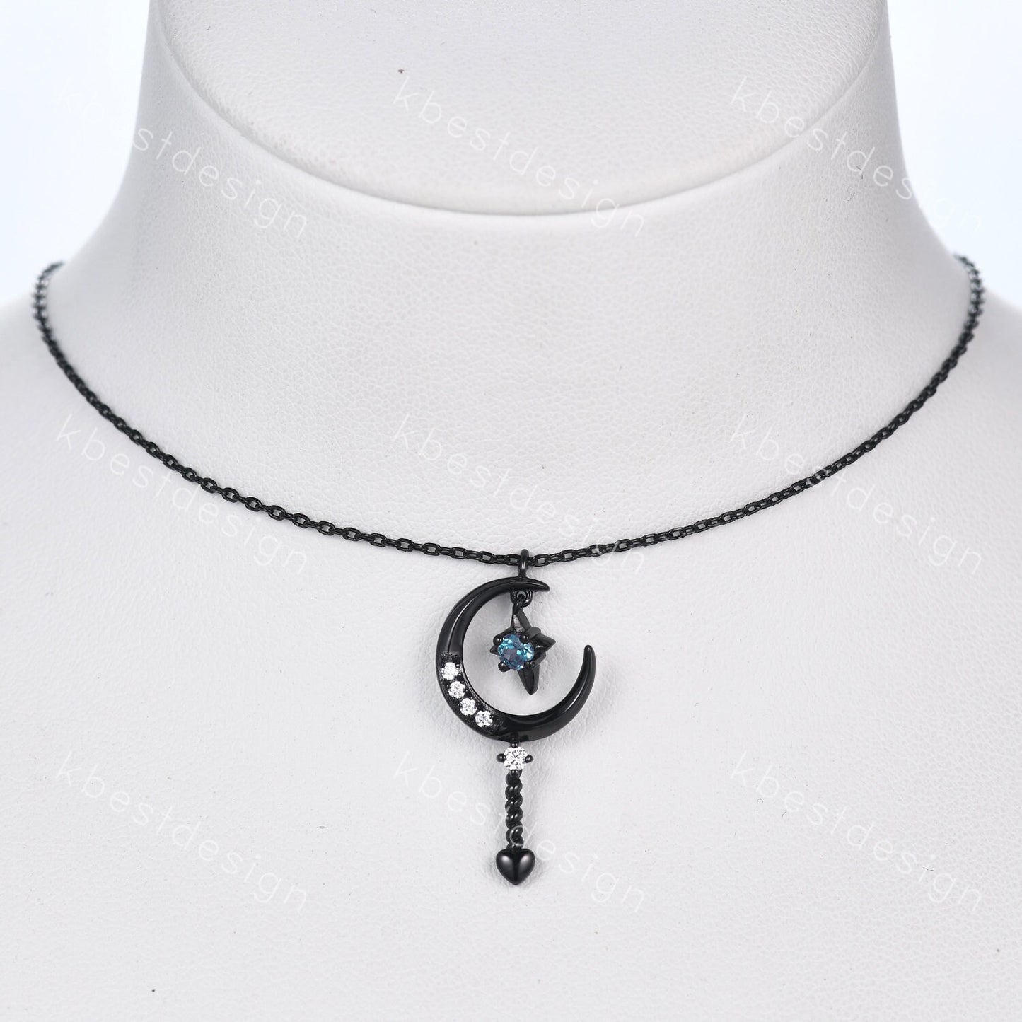 Unique Moon Star Necklace Black Gold Moissanite Necklace Starry Sky Alexandrite Pendant Necklace for Women Art Deco Celestial Promise Gift
