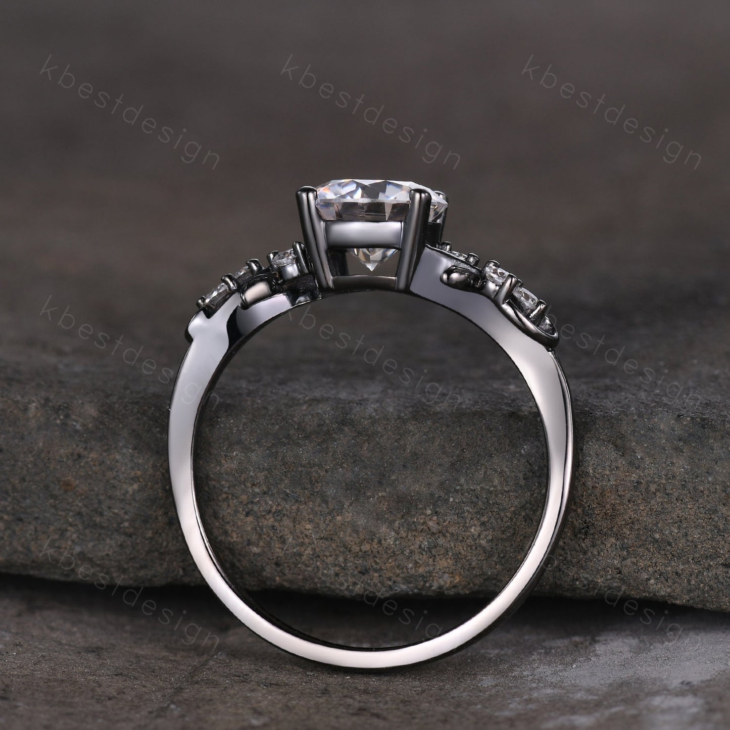 Nature inspired firework alexandrite ring black gold engagement ring for women twig leaf design ring unique art deco bridal anniversary ring