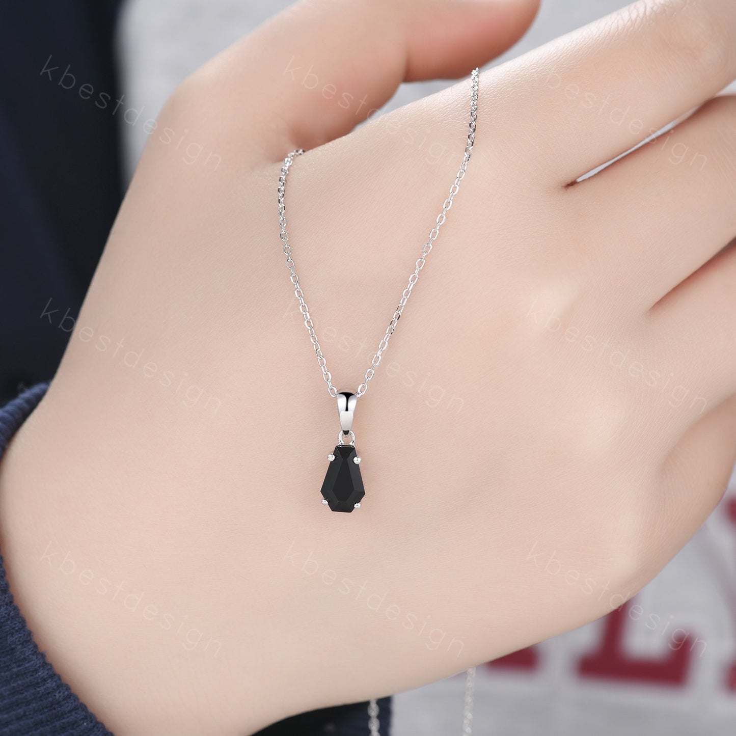 Coffin cut black onyx necklace 925 sterling silver dainty black onyx pendant black gemstone jewelry minimalist anniversary gift for her