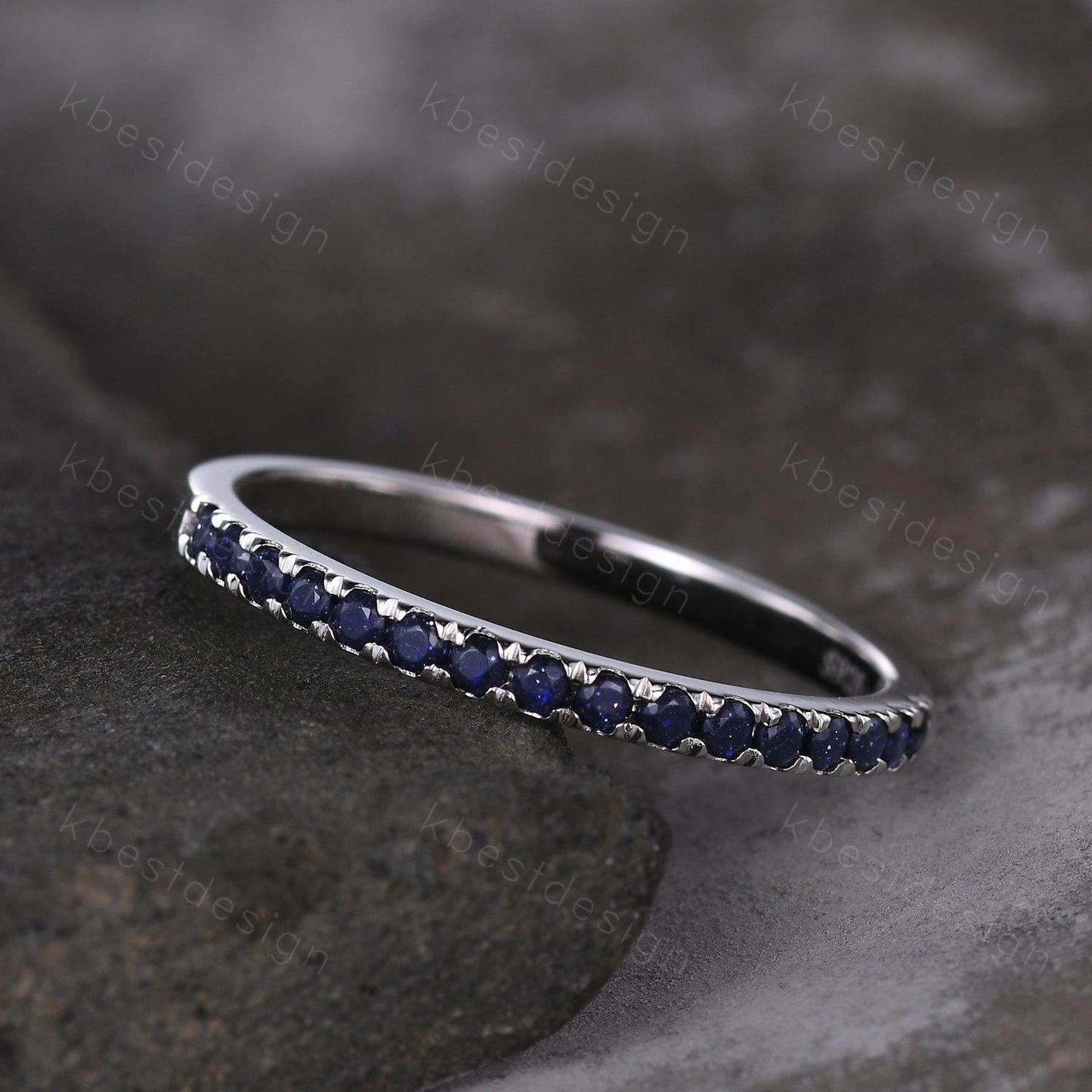 1.5mm blue sandstone wedding band sterling silver dainty stacking matching band galaxy sandstone ring for women anniversary gift