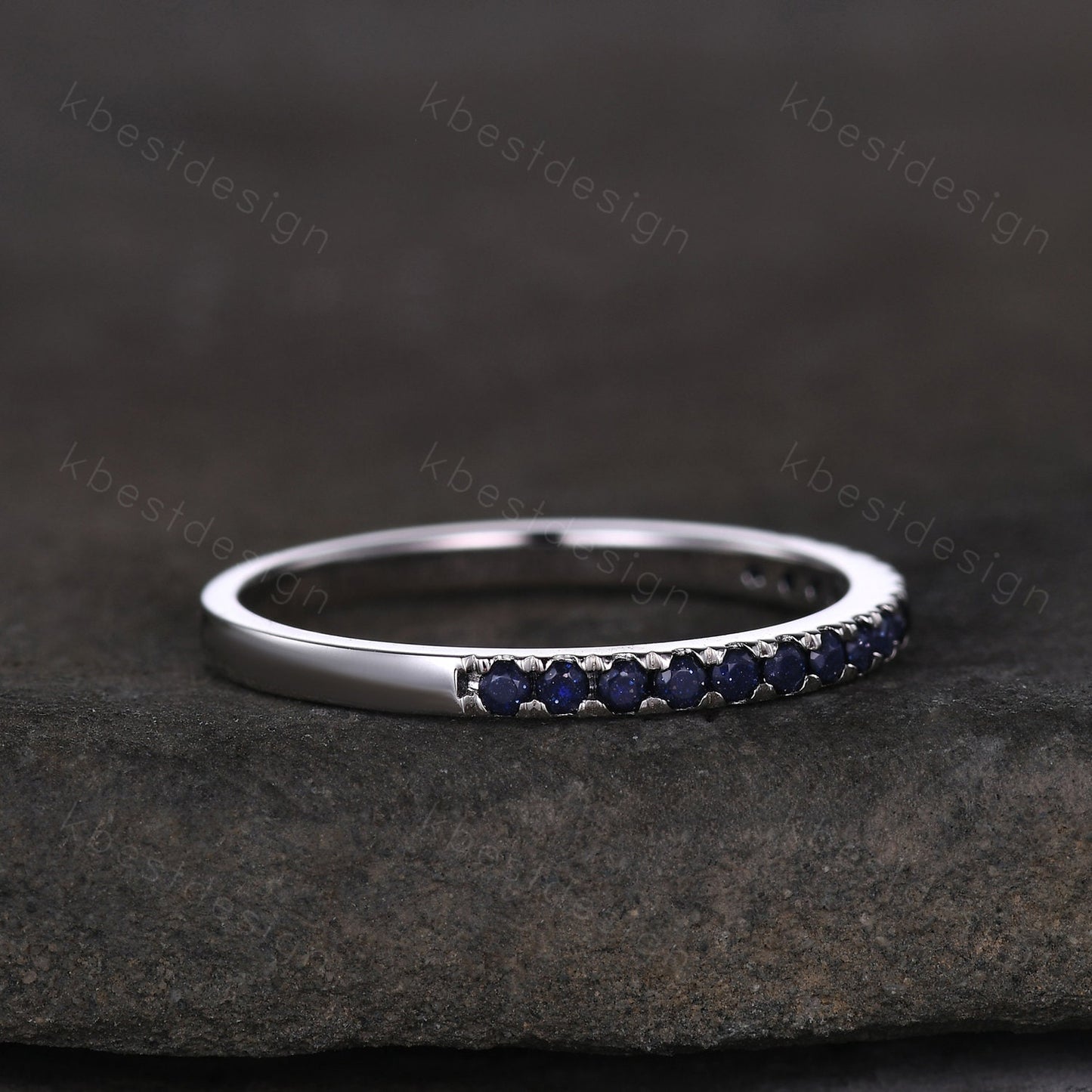 1.5mm blue sandstone wedding band sterling silver dainty stacking matching band galaxy sandstone ring for women anniversary gift