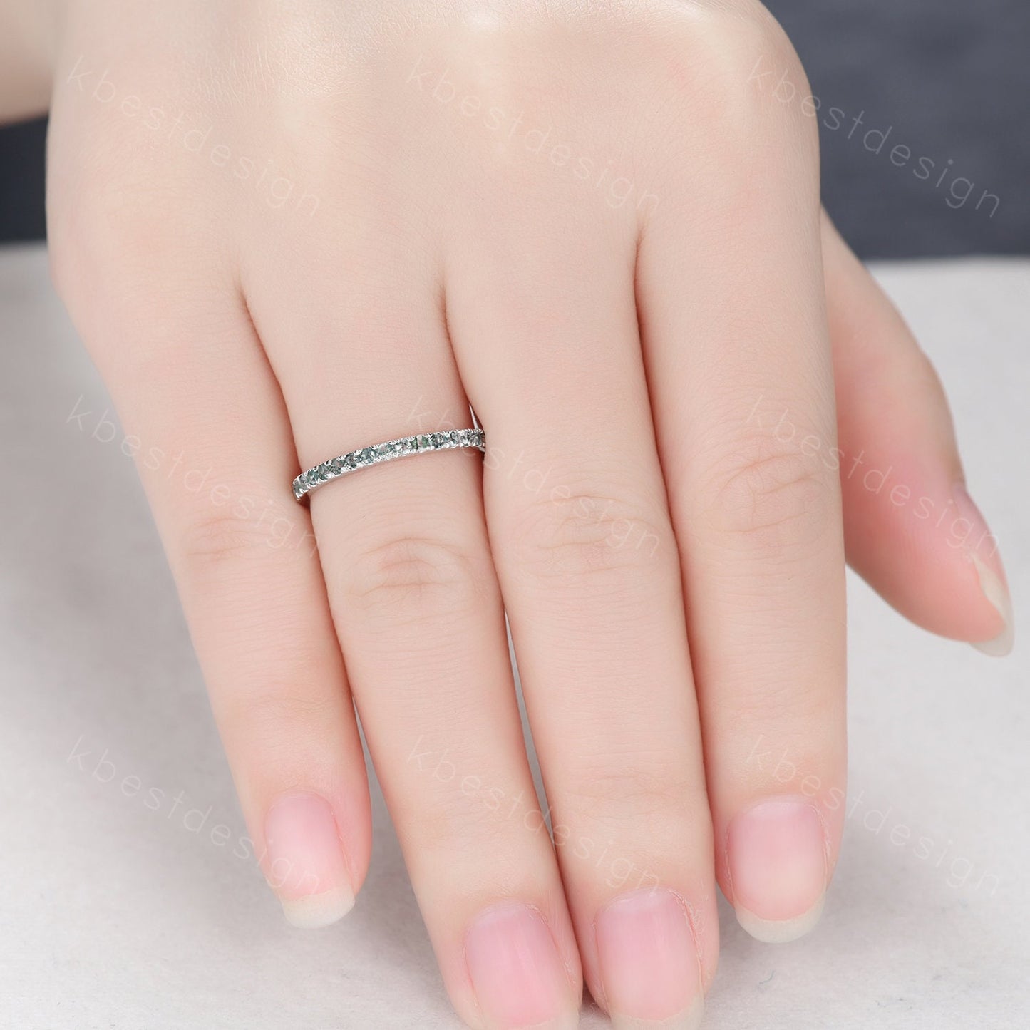 1.5mm moss agate wedding band sterling silver half eternity band green agate stacking matching band gemstone band promise anniversary ring