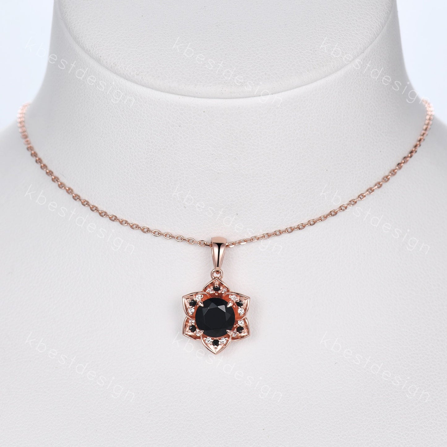 Vintage round black onyx necklace antique floral halo pendant necklace rose gold black gemstone necklace anniversary necklace gift for her