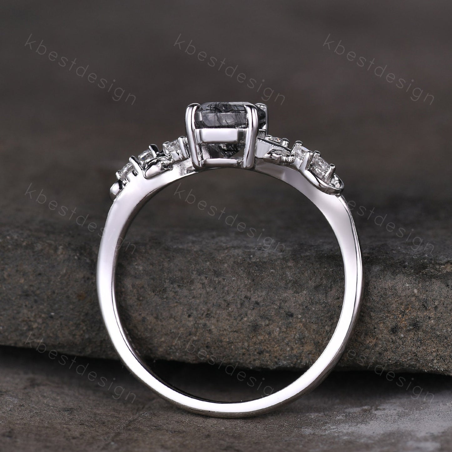 Coffin cut pink sapphire engagement ring silver ring Art deco leaf design moissanite wedding ring nature inspired ring bridal promise ring
