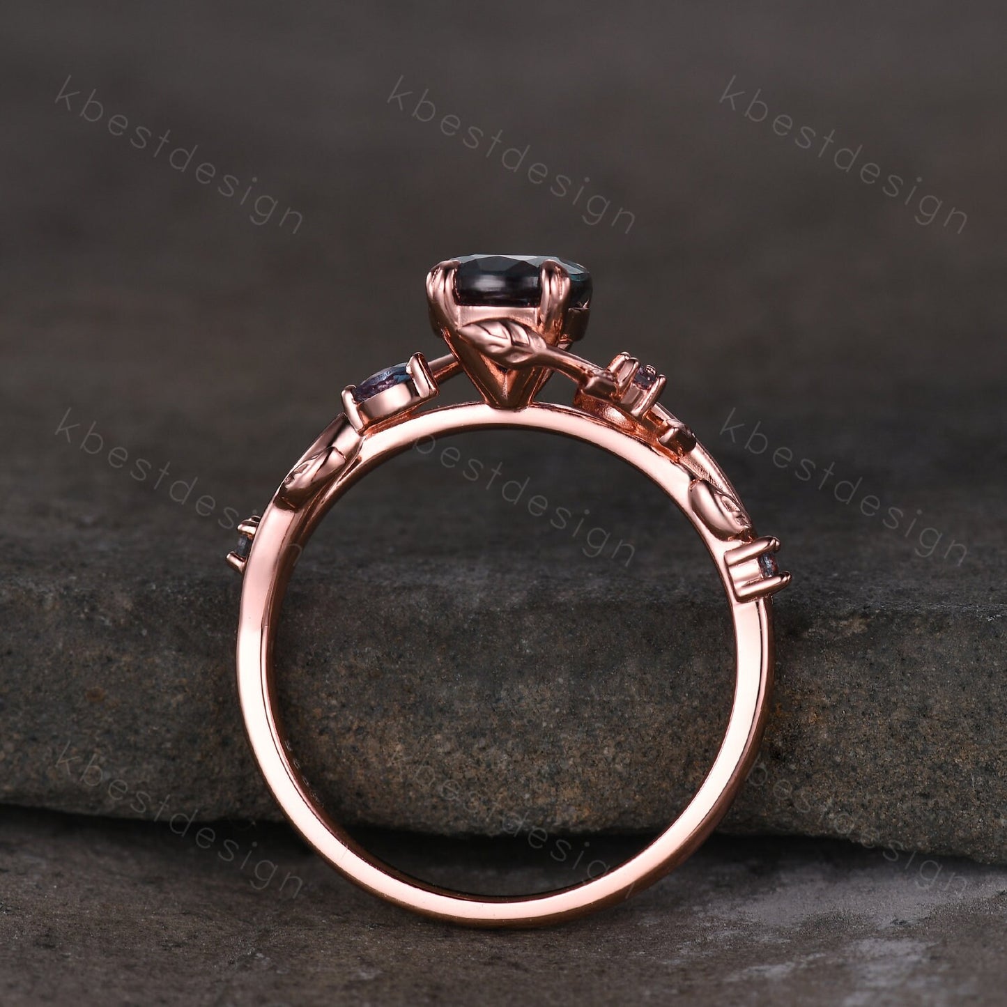 Vintage pink sapphire engagement ring rose gold leaf design alexandrite wedding ring art deco nature branch ring unique bridal promise ring