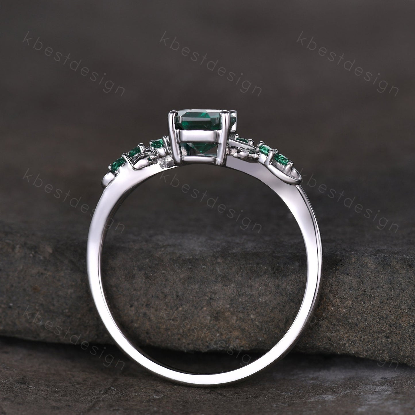Vintage coffin green emerald engagement ring silver twig leaf emerald wedding ring nature inspired ring art deco bridal promise ring