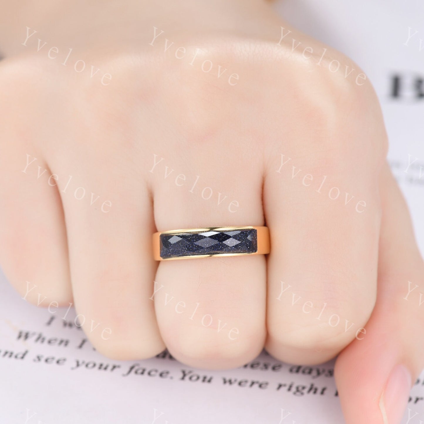 Space Galaxy Ring Unisex Sterling Silver Ring Blue Sandstone Wedding Band Couples Ring Set His and Hers Ring Matching Couples Promise Ring