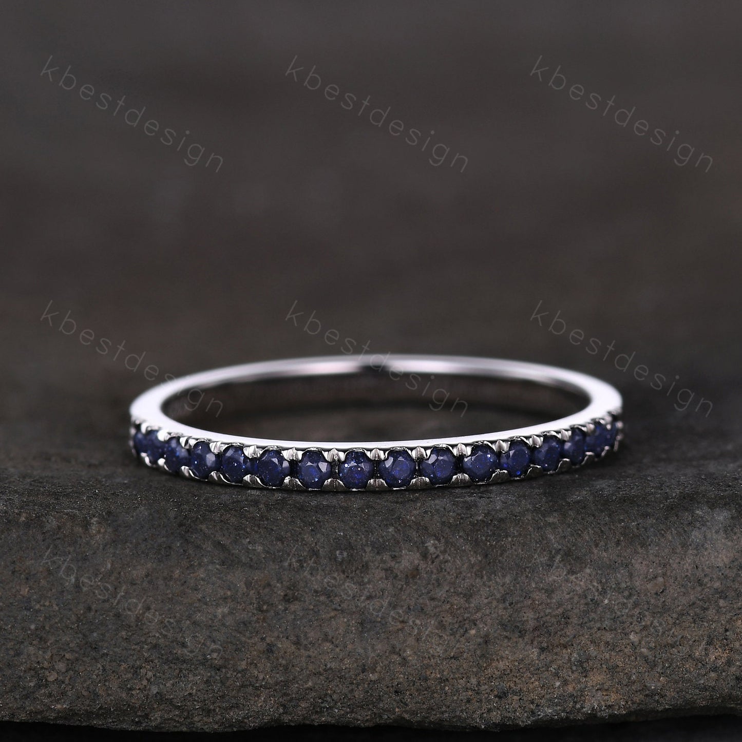 1.5mm blue sandstone wedding band sterling silver dainty stacking matching band galaxy sandstone ring for women anniversary gift