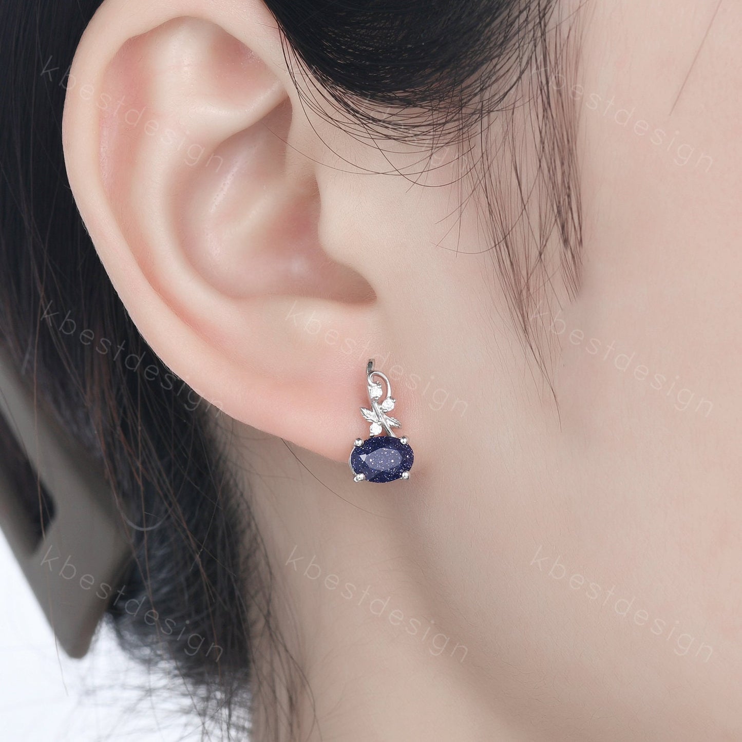 Galaxy sandstone stud earrings, oval cut blue sandstone earring studs, best friend gift, nature inspired studs, anniversary gift for her