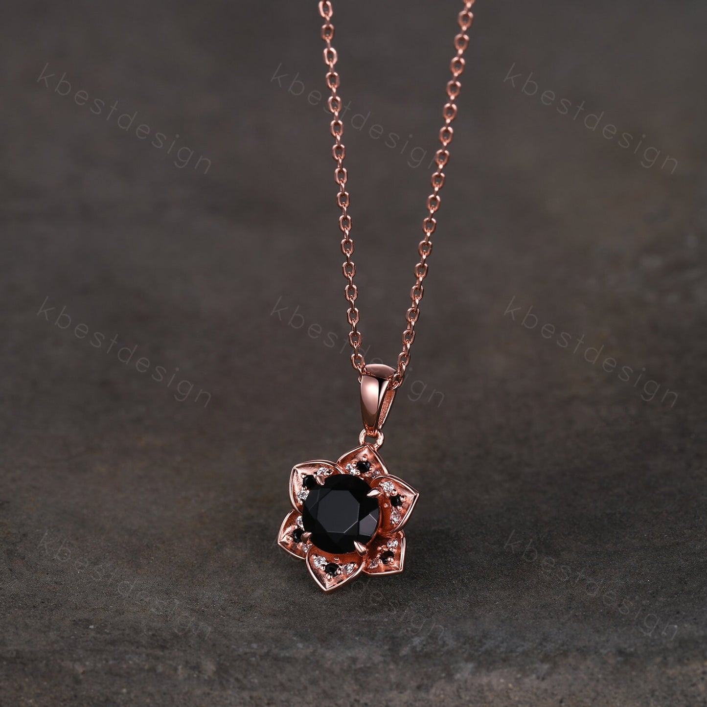 Vintage round black onyx necklace antique floral halo pendant necklace rose gold black gemstone necklace anniversary necklace gift for her