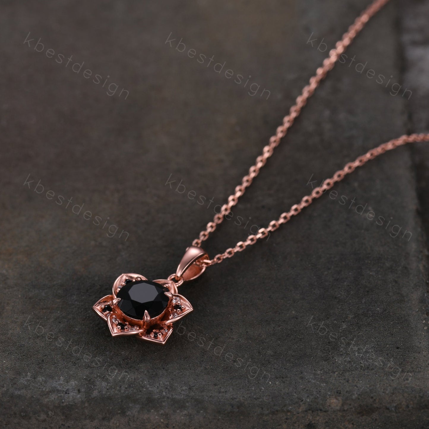 Vintage round black onyx necklace antique floral halo pendant necklace rose gold black gemstone necklace anniversary necklace gift for her