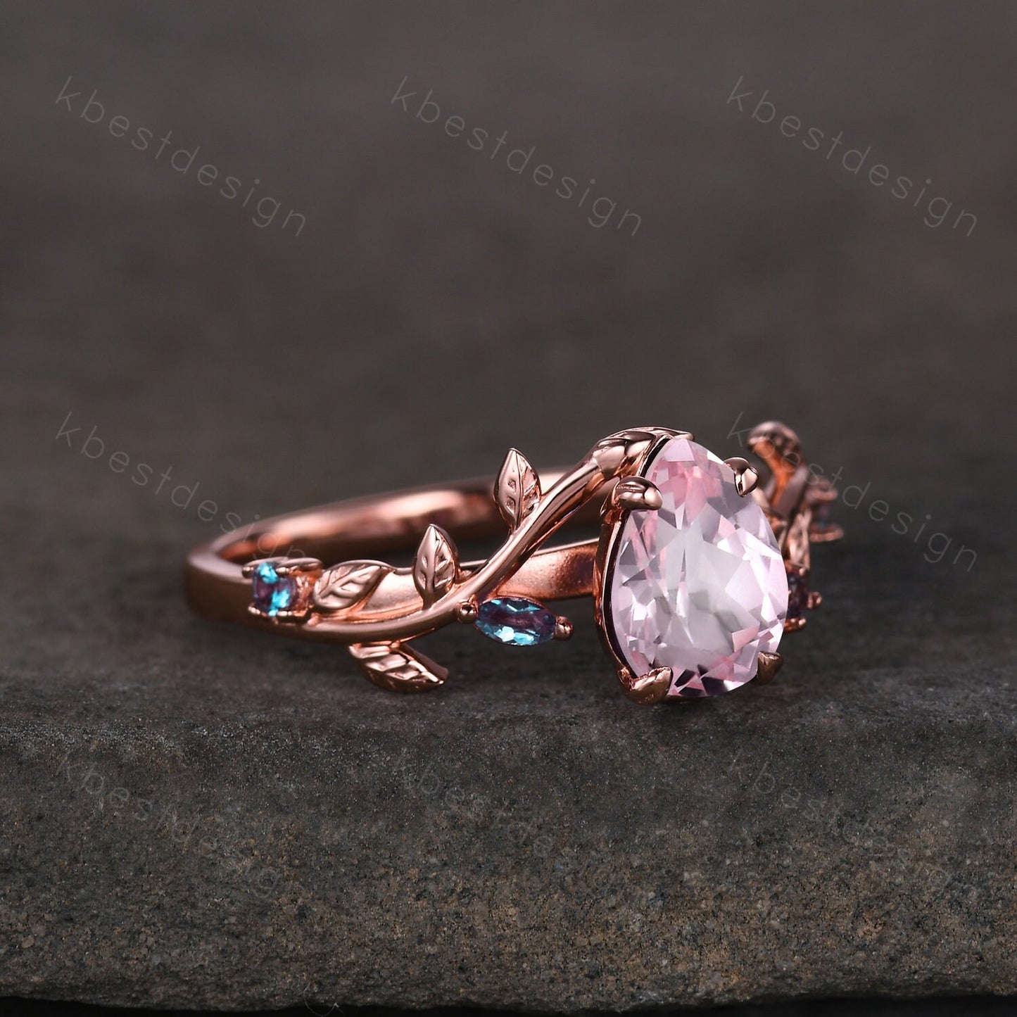 Vintage pink sapphire engagement ring rose gold leaf design alexandrite wedding ring art deco nature branch ring unique bridal promise ring