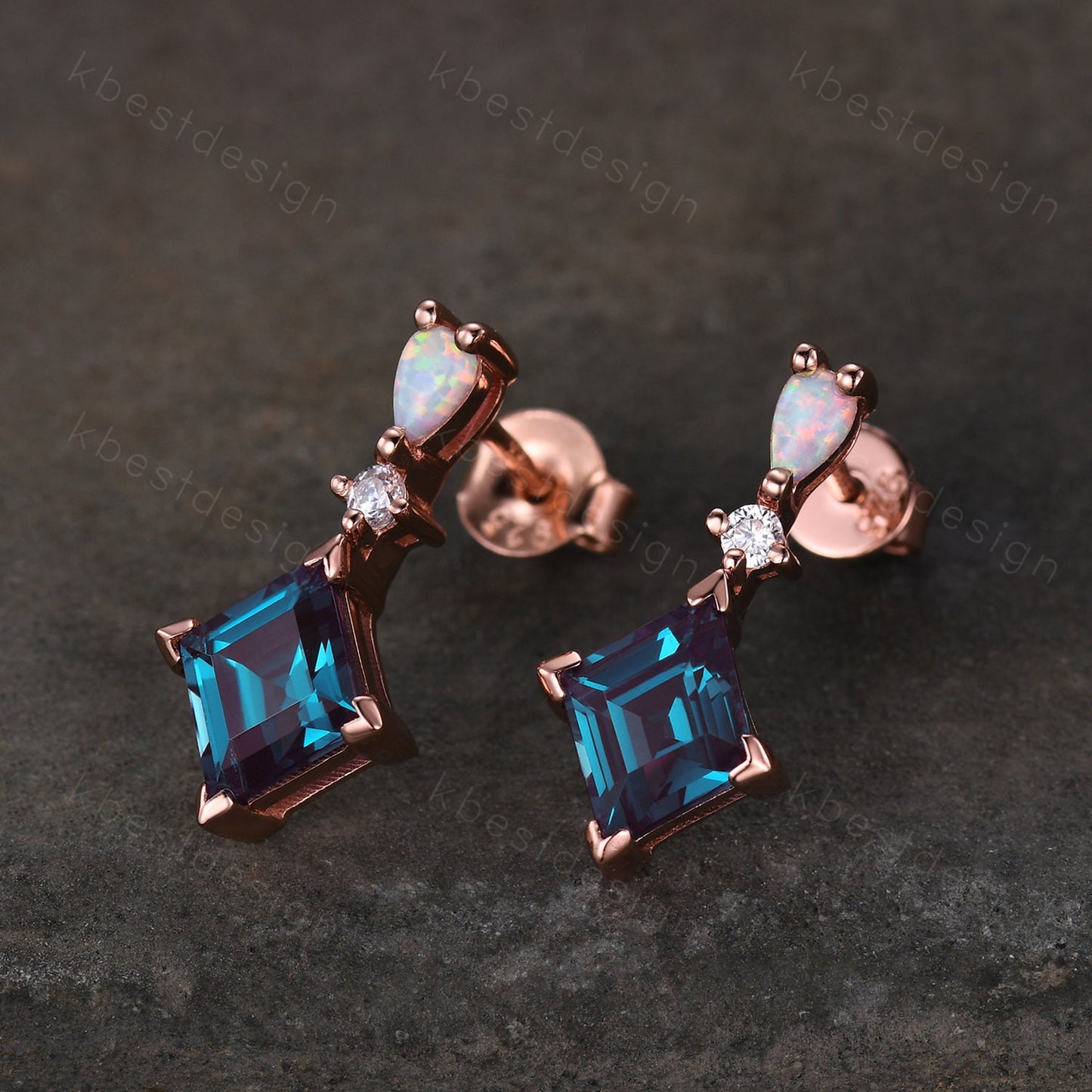 Vintage Alexandrite stud earrings, rhombus cut alexandrite opal earring studs, best friend gift, dangle studs, anniversary gift for her
