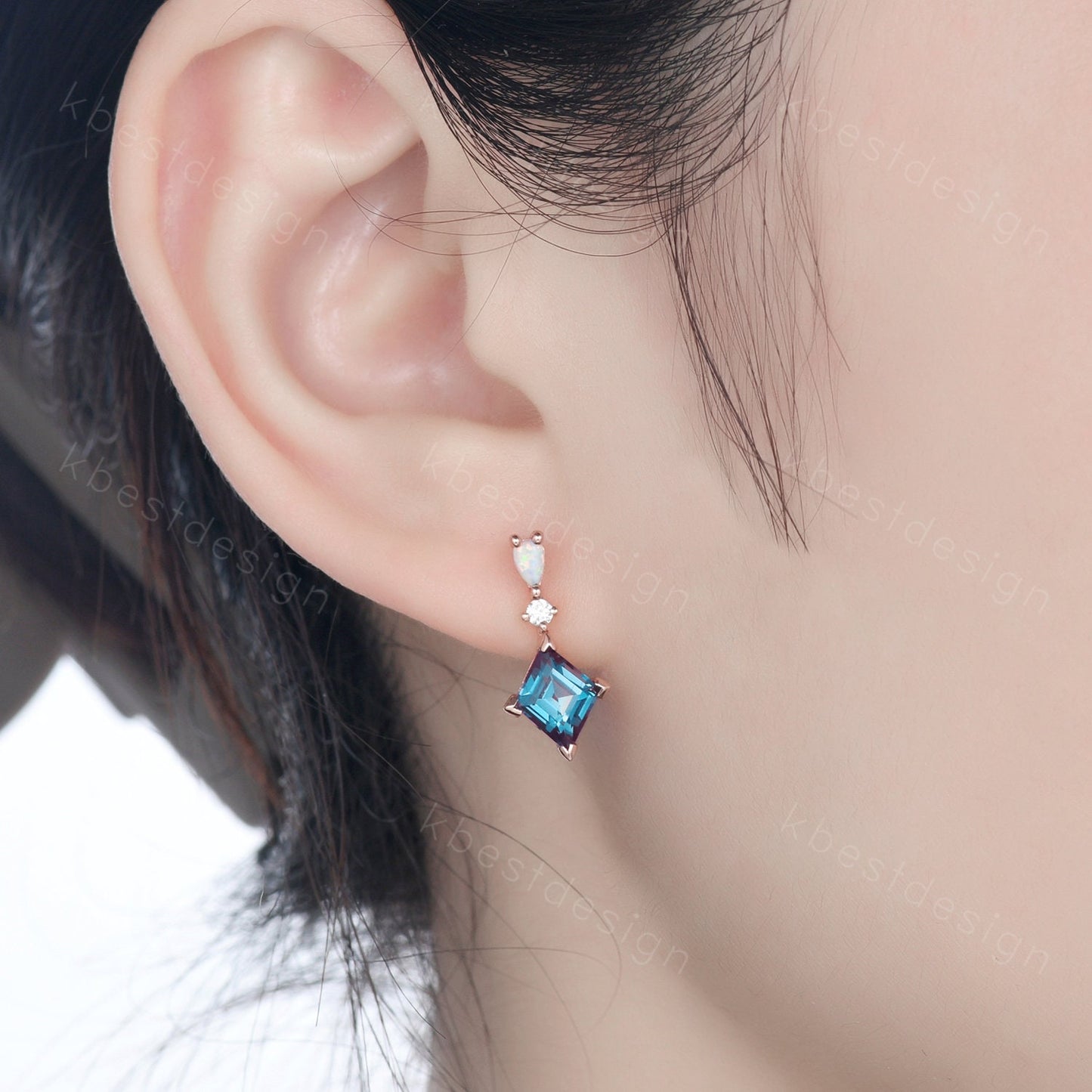 Vintage Alexandrite stud earrings, rhombus cut alexandrite opal earring studs, best friend gift, dangle studs, anniversary gift for her