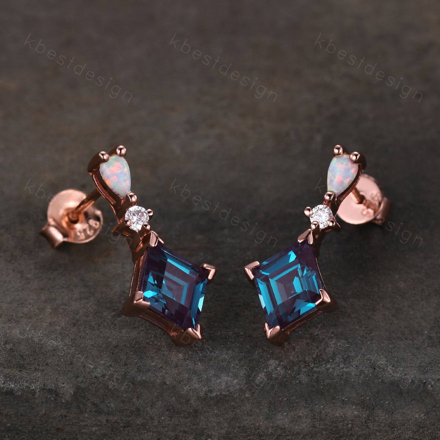 Vintage Alexandrite stud earrings, rhombus cut alexandrite opal earring studs, best friend gift, dangle studs, anniversary gift for her