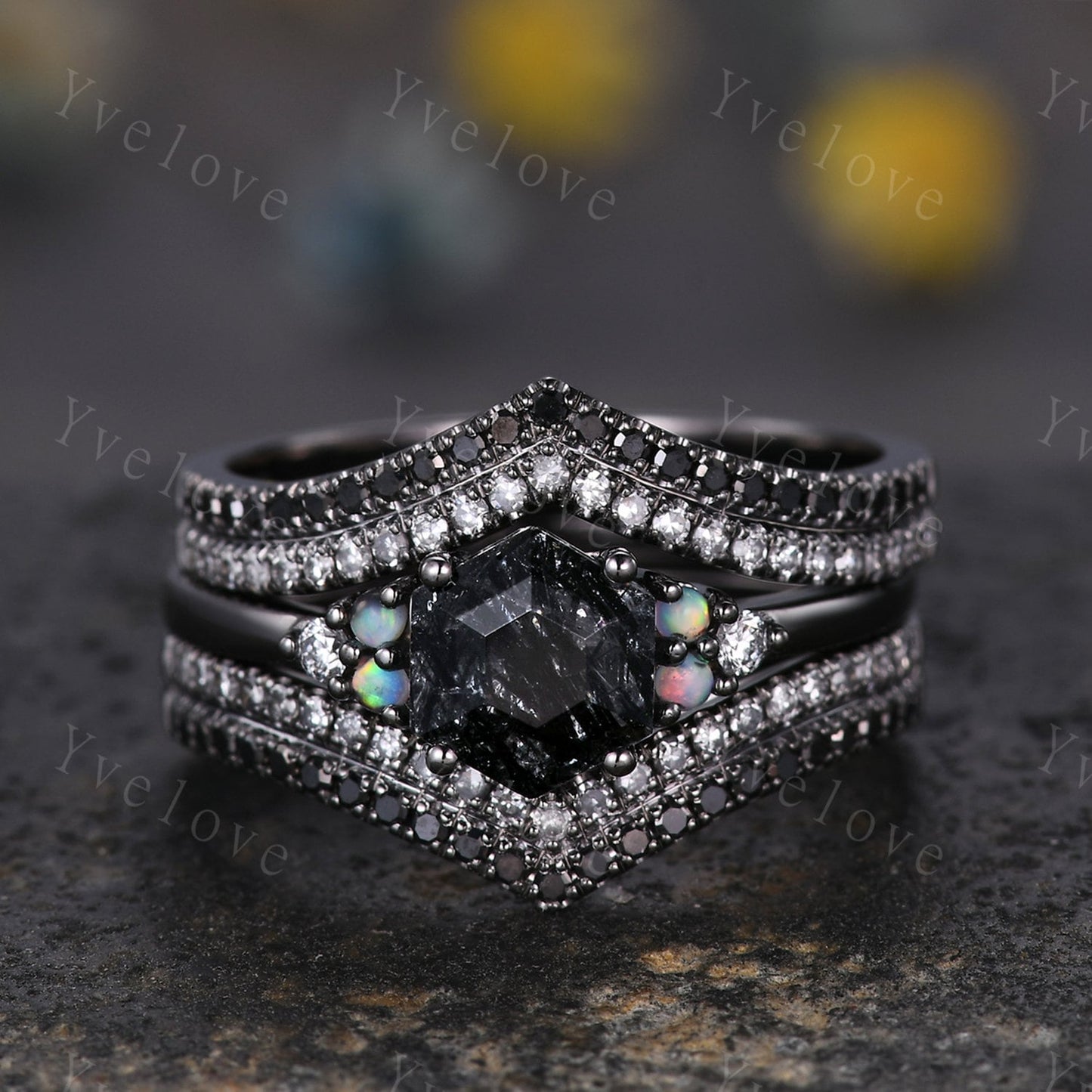 V shape diamond wedding band two row black diamond matching band stacking ring 14k white gold anniversary ring antique ring for women custom
