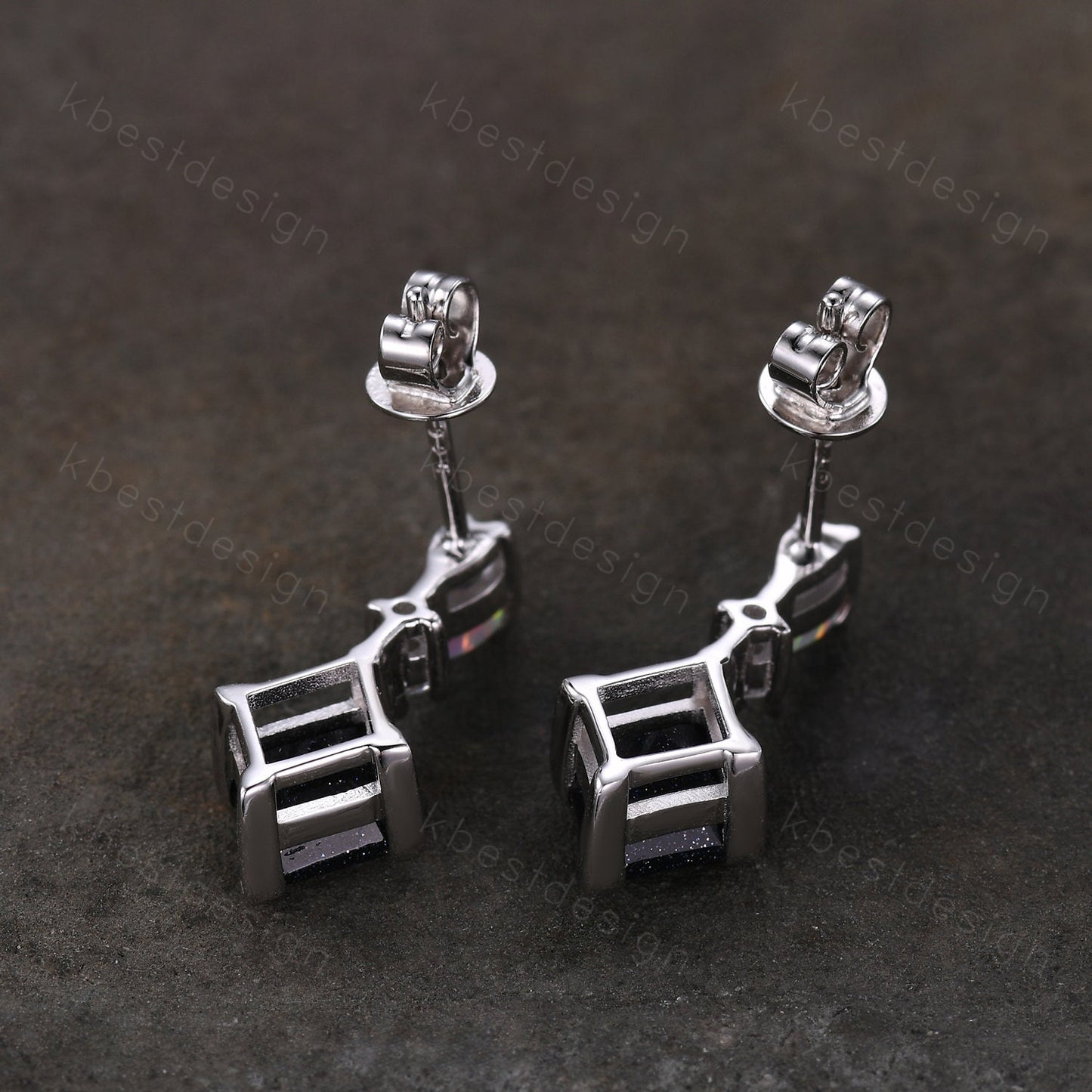 Rhombus cut blue sandstone earring studs, silver opal & galaxy sandstone earrings, best friend gift, dangle studs, anniversary gift for her