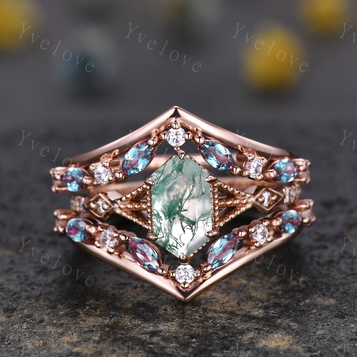 Alexandrite Wedding band,Marquise Alexandrite Ring,Retro Rose Gold Ring,Enhancer Wrap Guard Band,Women Double Curved Stacking Matching Band