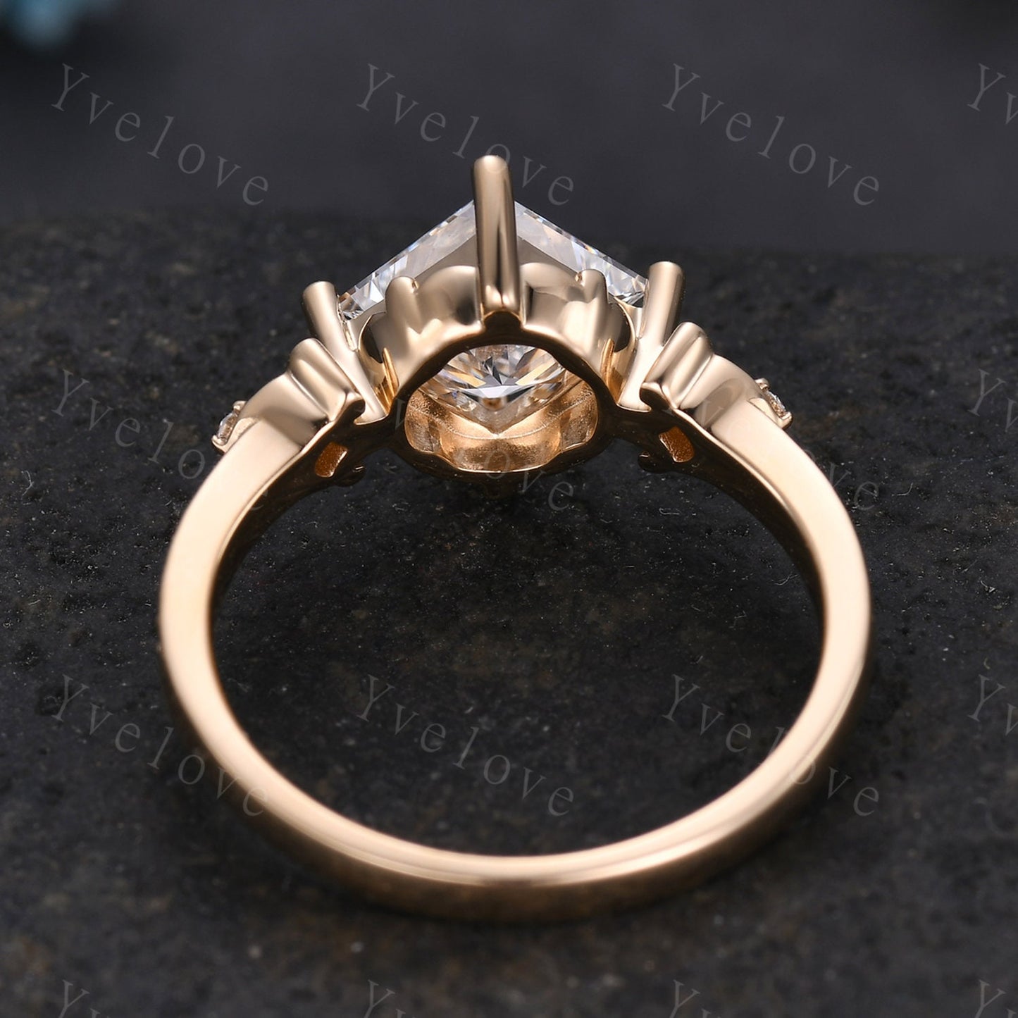 Unique Princess Shaped Moissanite Engagement Ring 14K Solid Gold Milgrain Vintage Moissanite Wedding Ring Art Deco Promise Ring For Women