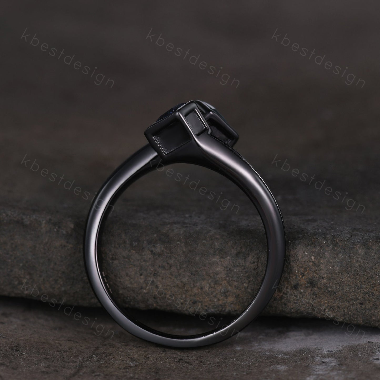 Toi et Moi Ring, Kite cut Emerald & Sapphire Wedding Ring, Black Gold Ring, Unique Open Gap Ring, Personalized Birthstone Ring Gift for Her