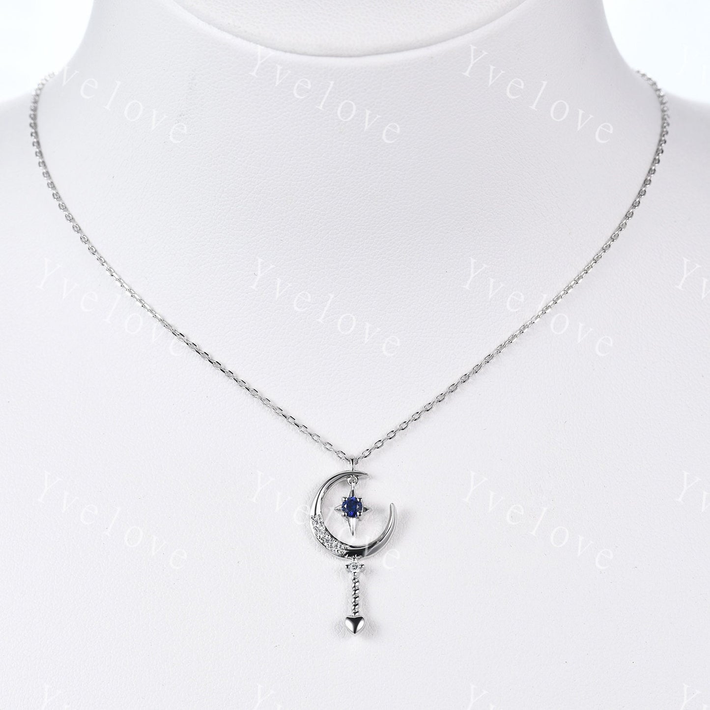 Vintage blue sapphire pendant unique moon cluster diamond engagement necklace women retro star moissanite wedding necklace sterling silver