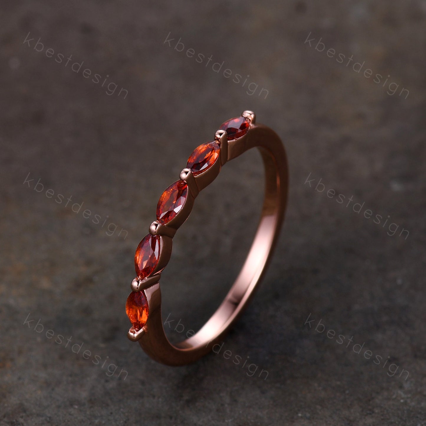 Marquise cut Garnet Wedding Band,Rose Gold Wedding Band,Unique Five Stone Ring,January Birthstone Jewelry,Gift For Mom,Personalized Ring
