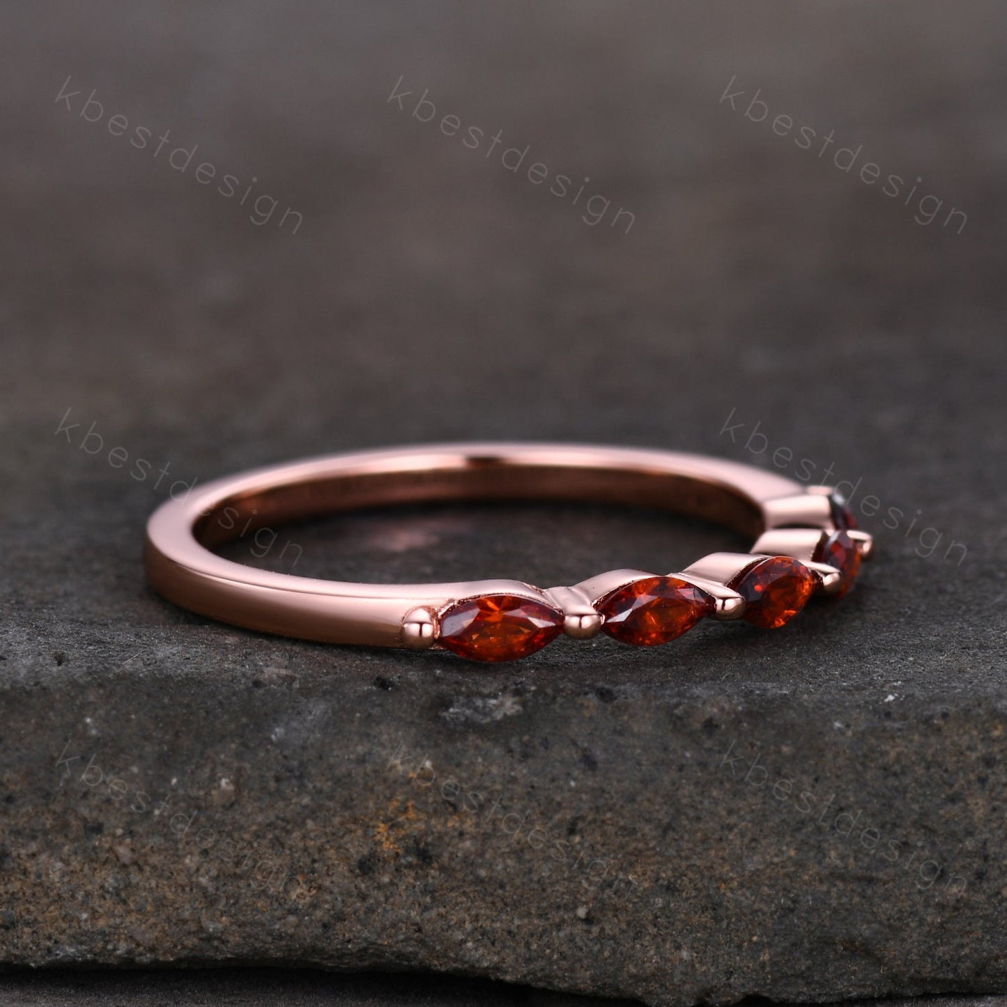 Marquise cut Garnet Wedding Band,Rose Gold Wedding Band,Unique Five Stone Ring,January Birthstone Jewelry,Gift For Mom,Personalized Ring
