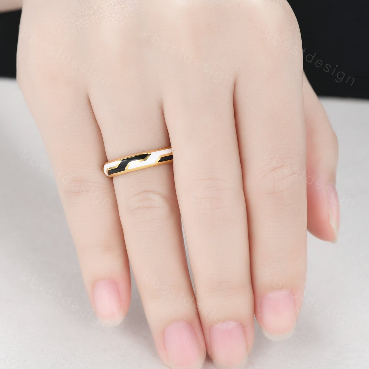 Gothic Black & White Enamel Couple Rings Yellow Gold Irregular Matching Rings His and Hers Wedding Band Best Friend Rings Anniversary Gifts
