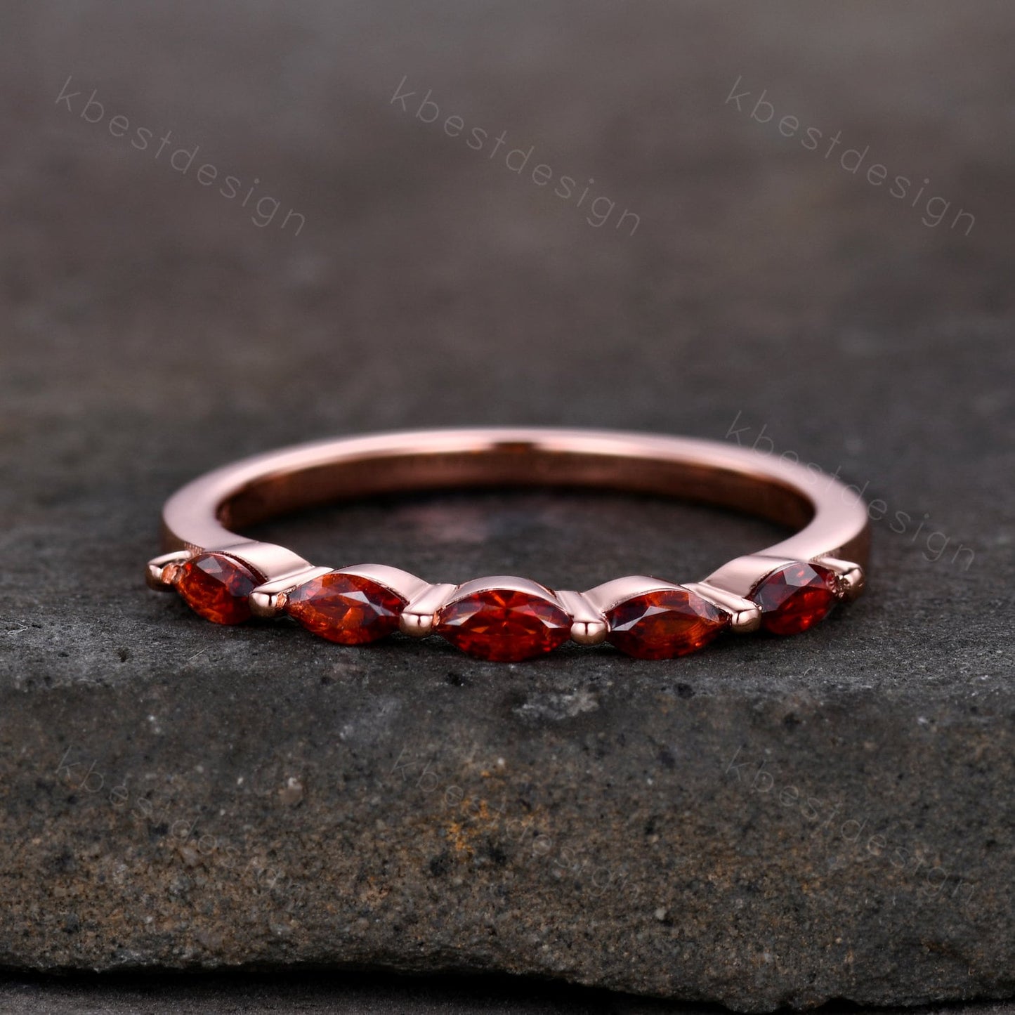 Marquise cut Garnet Wedding Band,White Gold Wedding Band,Unique Five Stone Ring,January Birthstone Jewelry,Gift For Mom,Personalized Ring