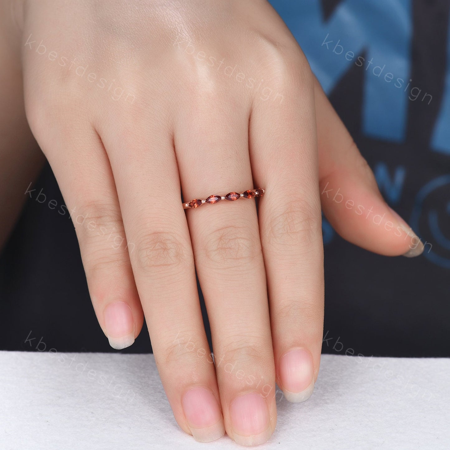 Marquise cut Garnet Wedding Band,Rose Gold Wedding Band,Unique Five Stone Ring,January Birthstone Jewelry,Gift For Mom,Personalized Ring