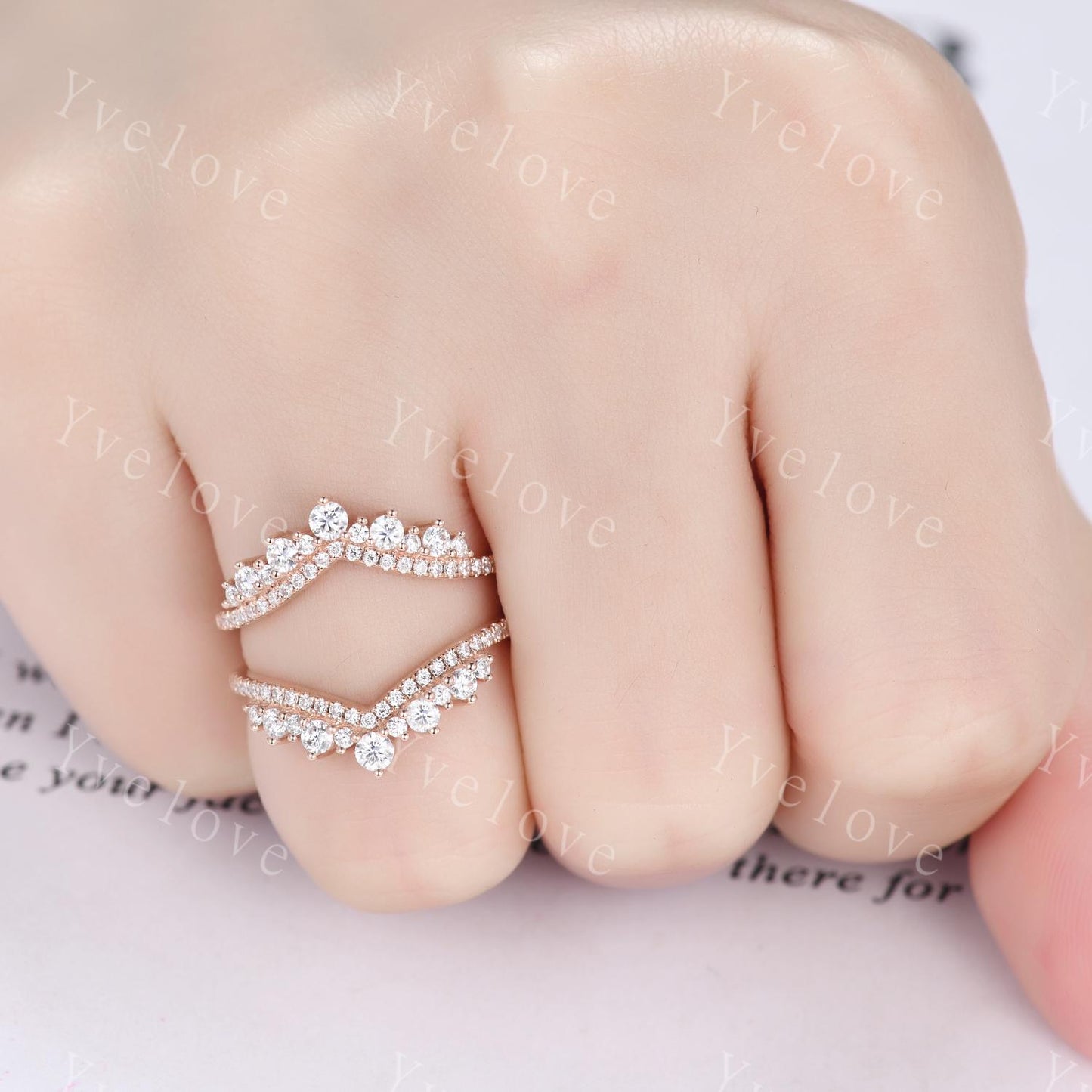 Moissanite enhancer wedding band,14k rose gold tiara ring,Diamond curved wrap guard stackable band,Personalized ring,Women promise ring gift
